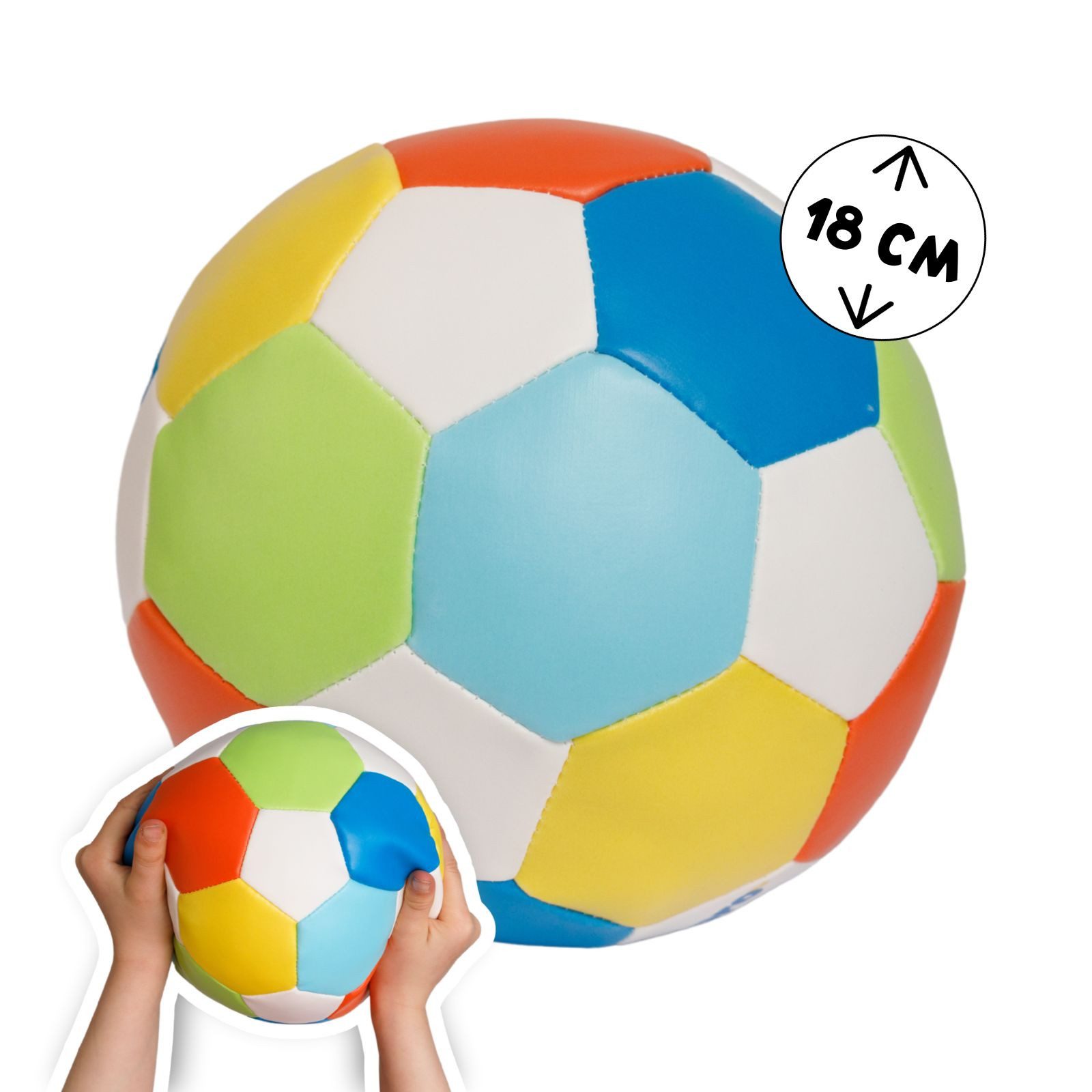 alldoro Softball Ø 18 cm im bunten Fußball-Design für Kinder ab 0 Jahren, Kinderball, extra weich und leicht, Ballspiele für drinnen & draußen