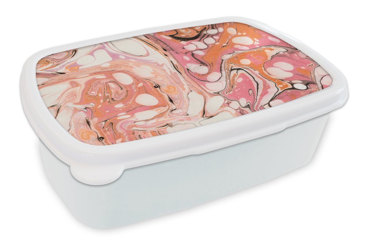 MuchoWow Lunchbox Marmor - Rosa - Lila, Kunststoff, (2-tlg), Brotbox für Kinder und Erwachsene, Brotdose, für Jungs und Mädchen weiß