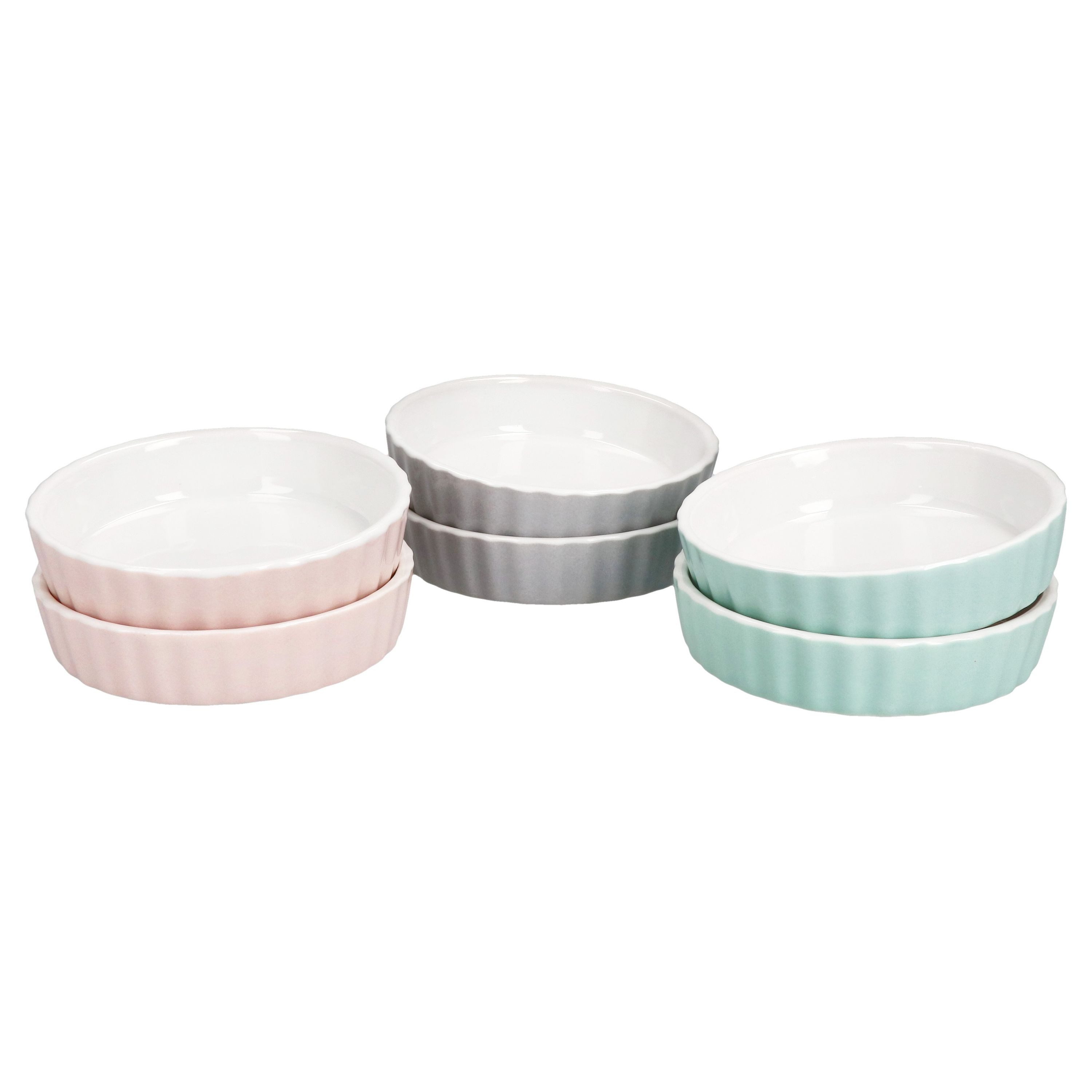 MamboCat Auflaufform 6er Set Crème Brûlée-Förmchen Emilia rosa mint grau Schälchen, Porzellan