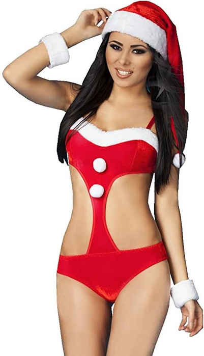Chilirose Kostüm 4-TLG. Christmas Body Set CR3717 X-mas Kostüm: Weihnachts-Body, Mütze, Armbänder, Made in EU
