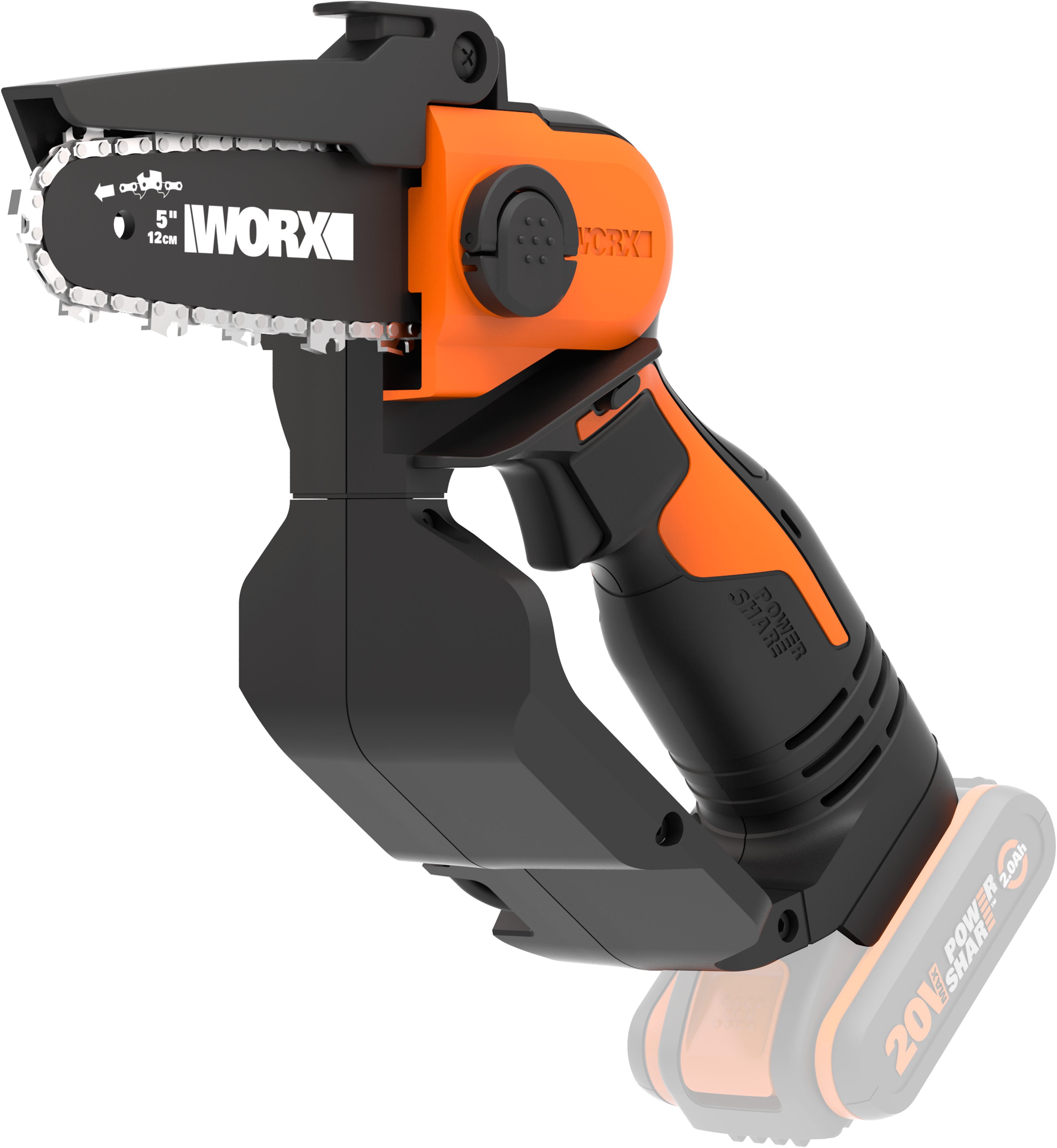 Worx Akku-Kettensäge WG324E.9, 12 cm Schwertlänge, Einhand Astsäge, 6,7m/s Kettengeschwindigkeit, ohne Akku und Ladegerät