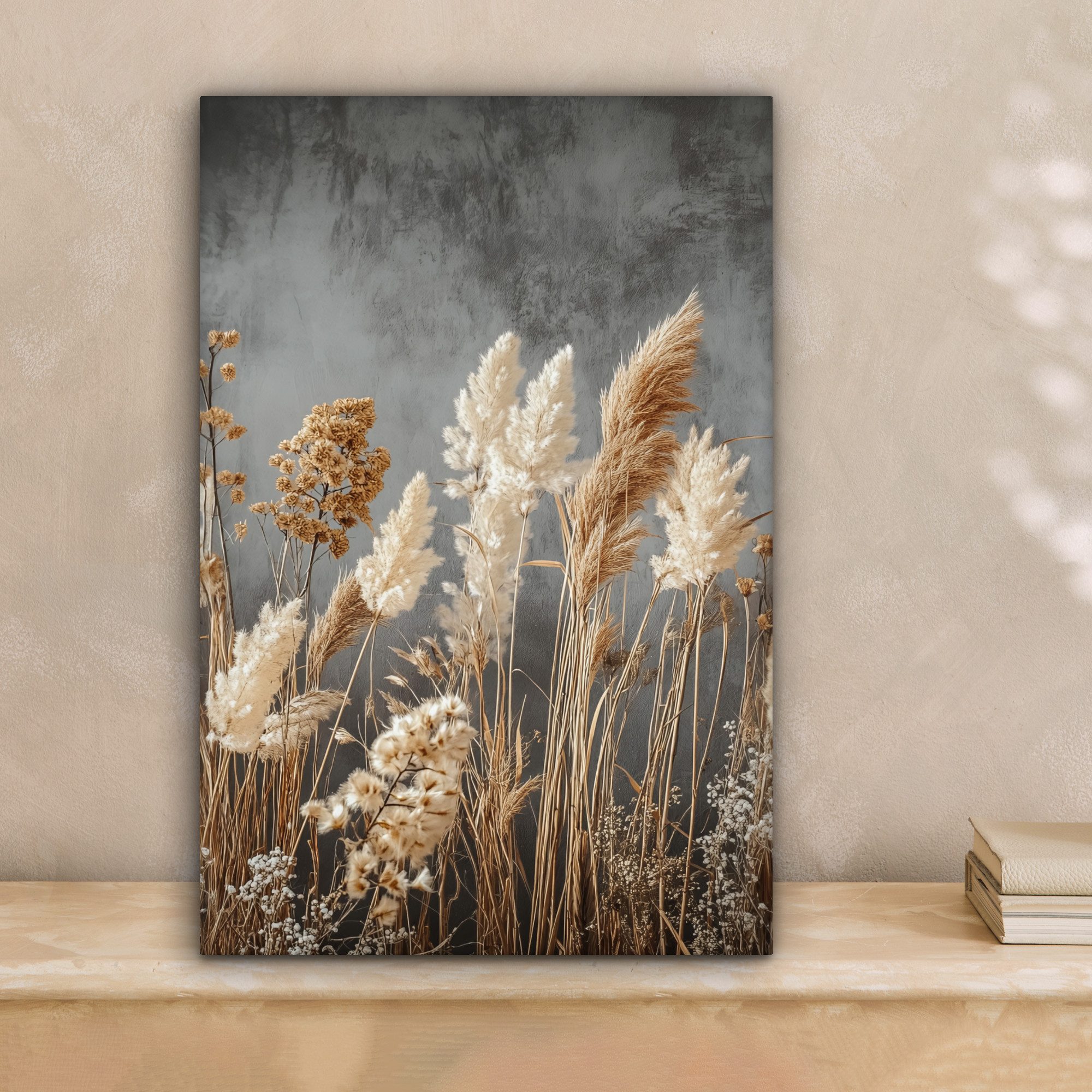 OneMillionCanvasses® Leinwandbild Getrocknete Feldblumen - Grau günstig online kaufen
