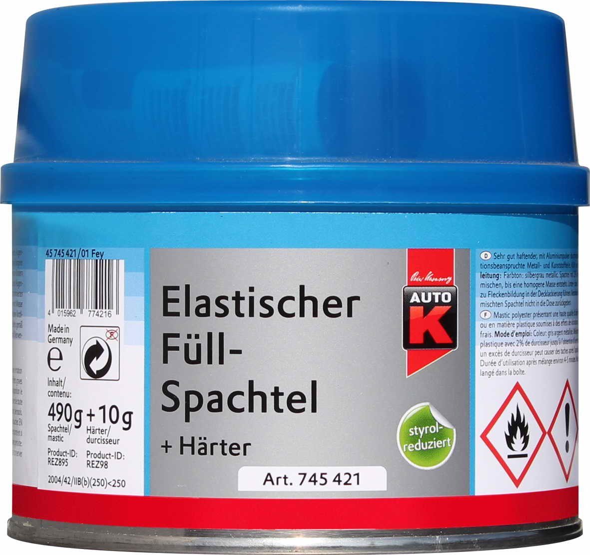 Auto-K Breitspachtel Auto-K Elastischer Füllspachtel + Härter 500g