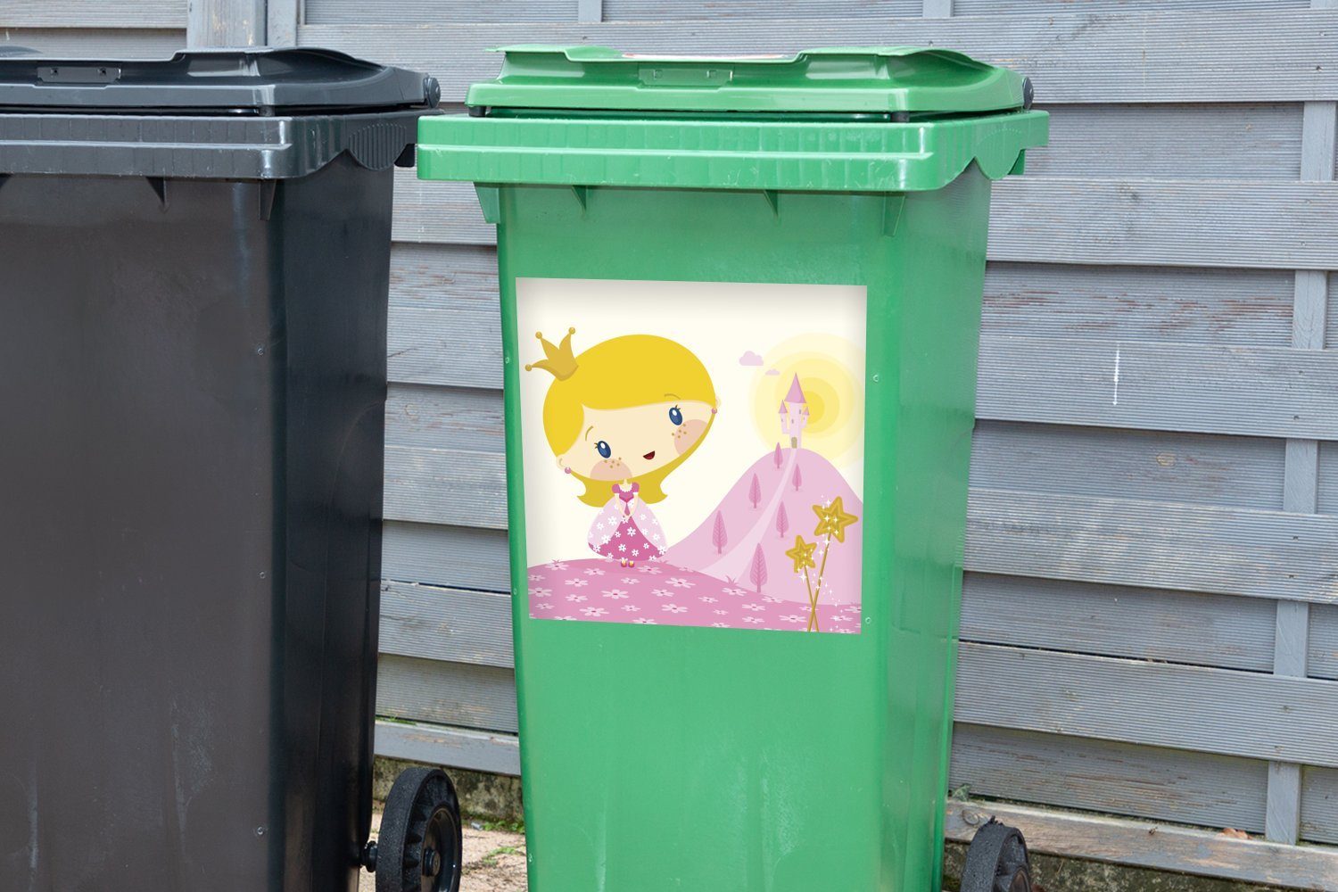 MuchoWow Wandsticker Illustration einer Sticker, einem (1 Prinzessin Abfalbehälter Mülltonne, Container, St), Feenstöcke mit Mülleimer-aufkleber, Paar