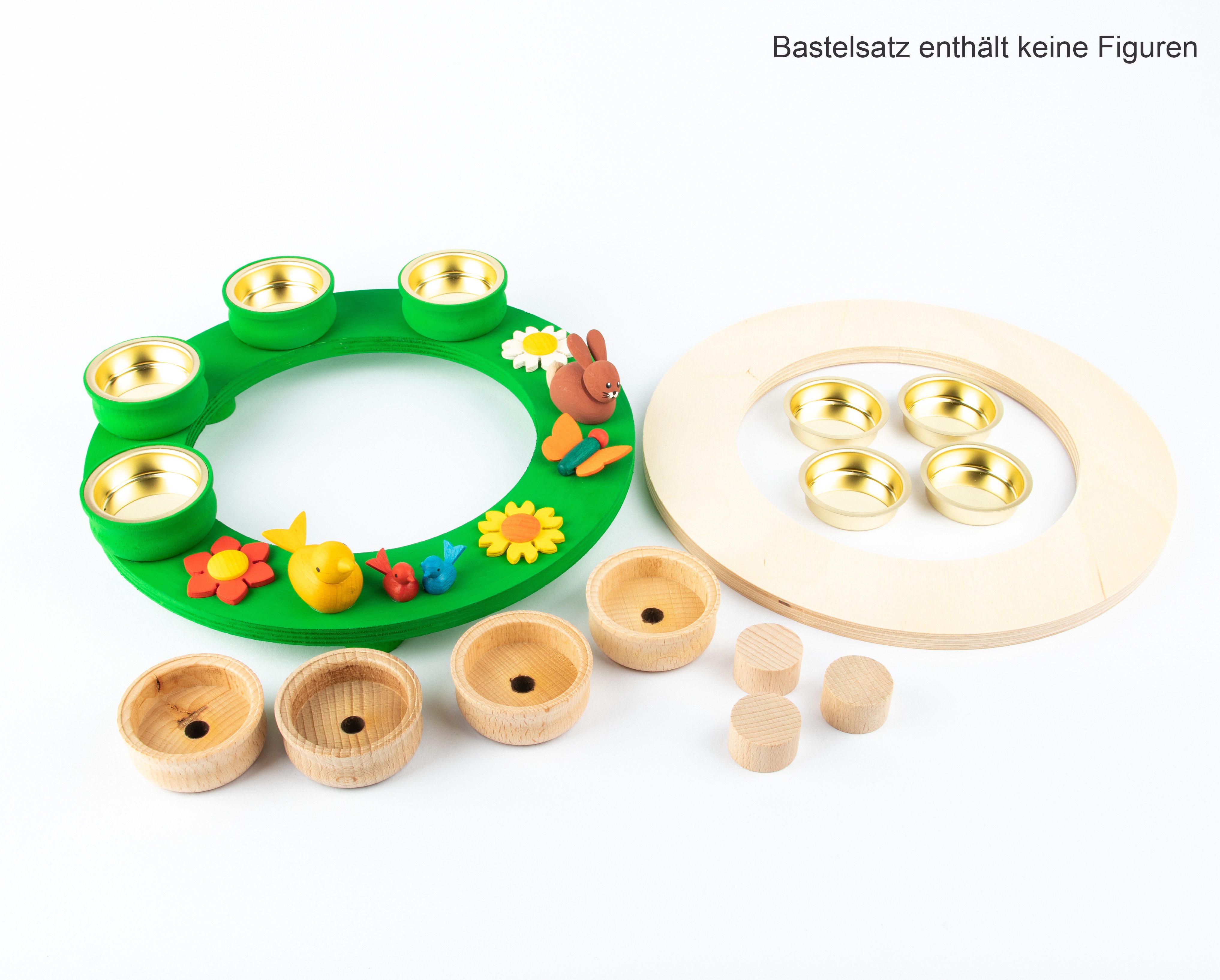 Holzwaren Egermann Kreativset Ringleuchter aus Holz - 24cm - für vier Teelichter, für Tisch, Fensterbank oder persönliches Geschenk - Made in Germany