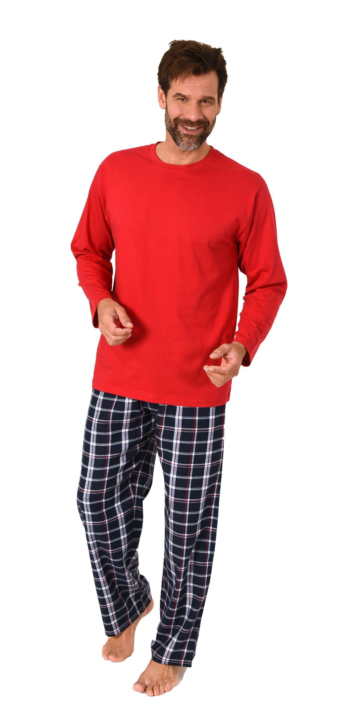 Normann Pyjama Herren Schlafanzug lang, Pyjama mit Flanell-Hose in Karo-Opt günstig online kaufen