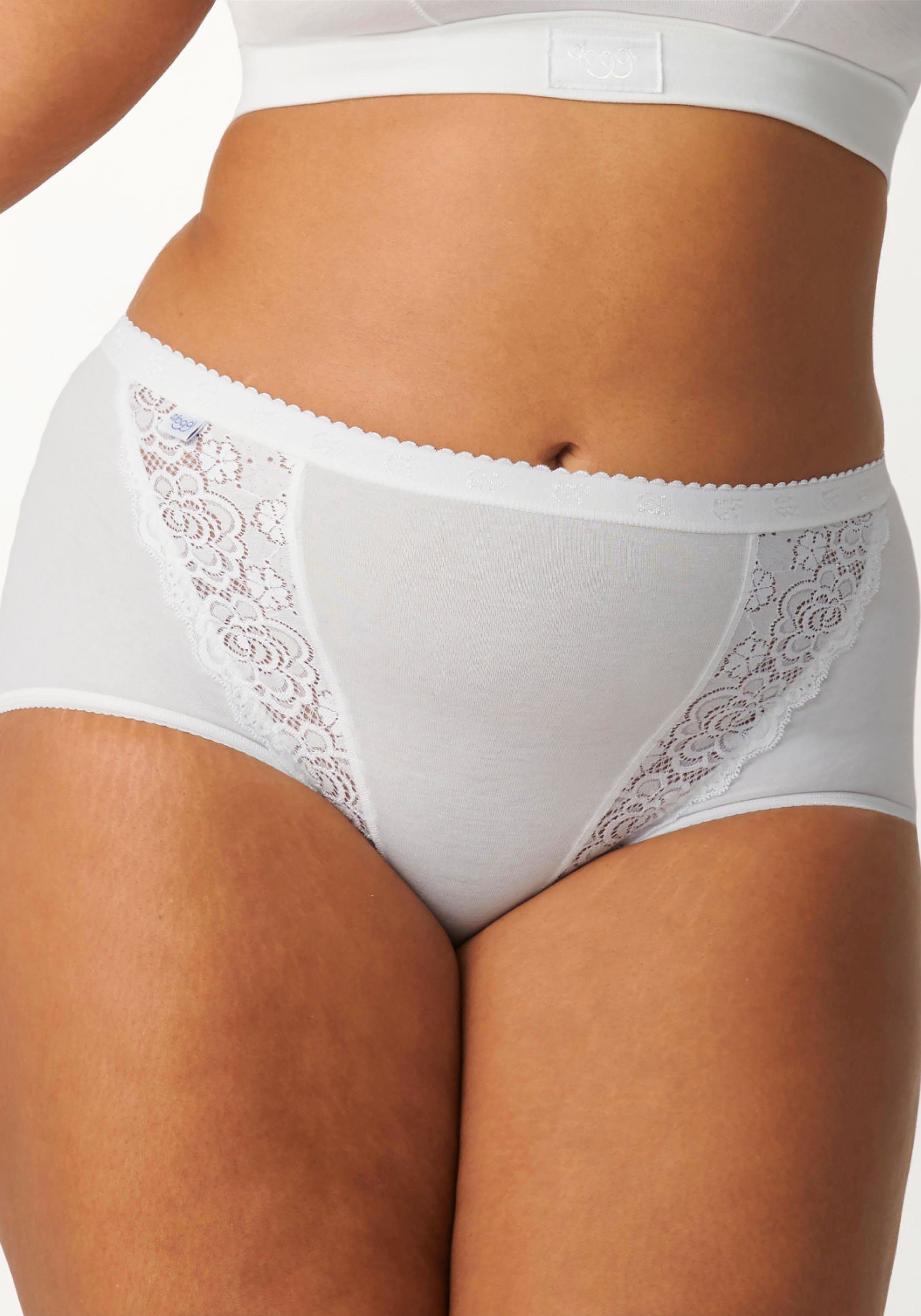 sloggi Maxislip Chic (4er Pack) elastische Spitzeneinsätze, feminin, Baumwollmix, elastisch