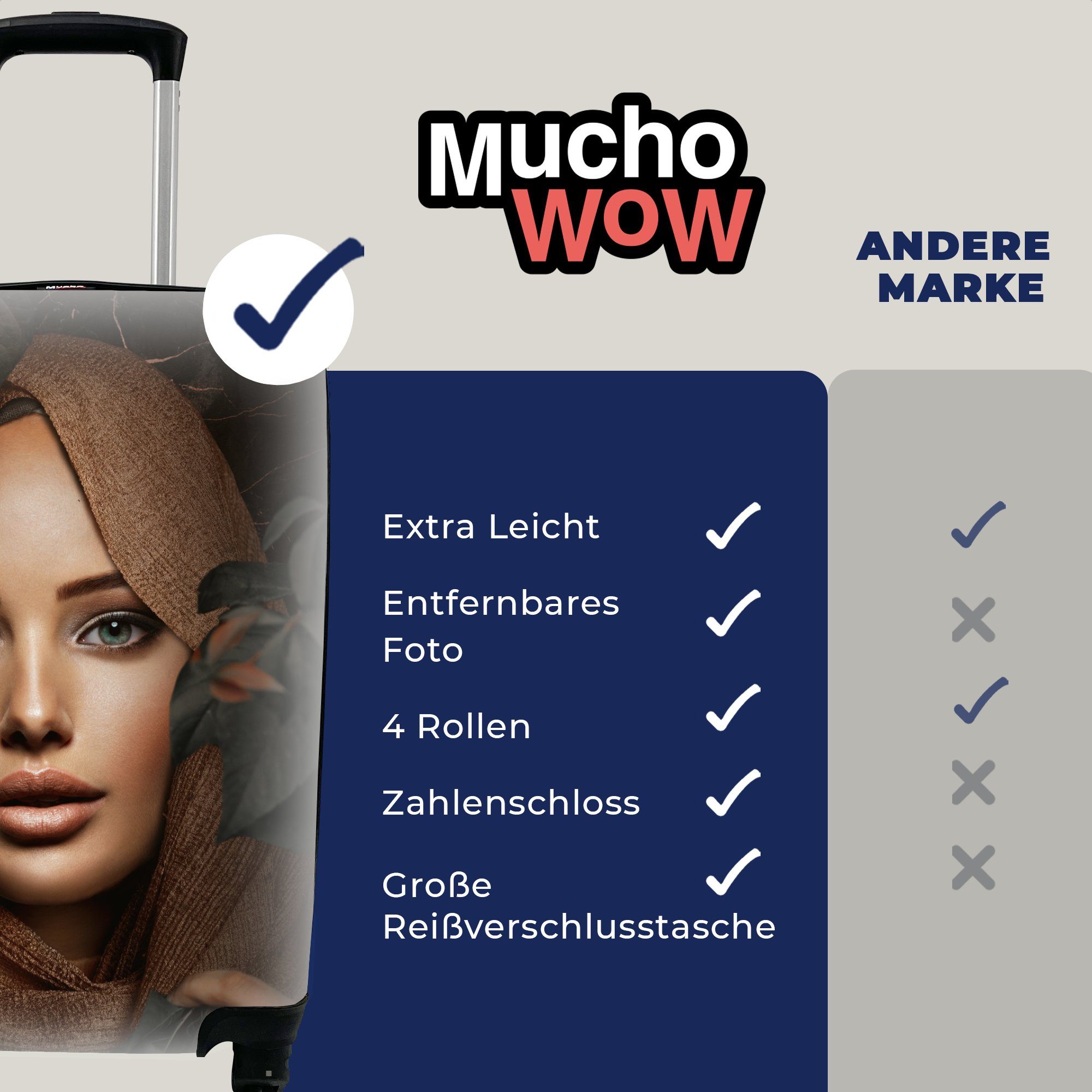 4 - Kopftuch Ferien, rollen, Rollen, - MuchoWow Reisetasche Natur, mit Handgepäck Reisekoffer für Frau Handgepäckkoffer Trolley,