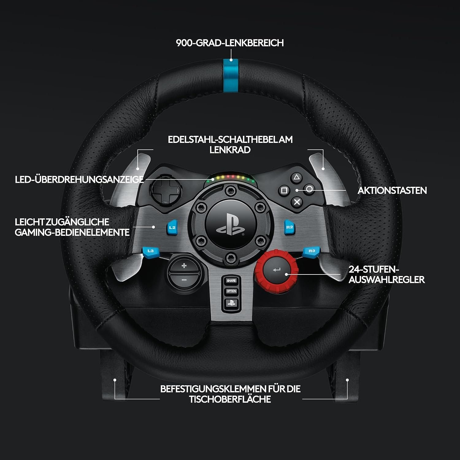 Logitech G G29 Lenkrad mit Schaltung Pedale PS5 + Gran Turismo 7 Gaming-Lenkrad (Set, Driving Force Rennlenkad Playstation 5) – Bild 4 von 5