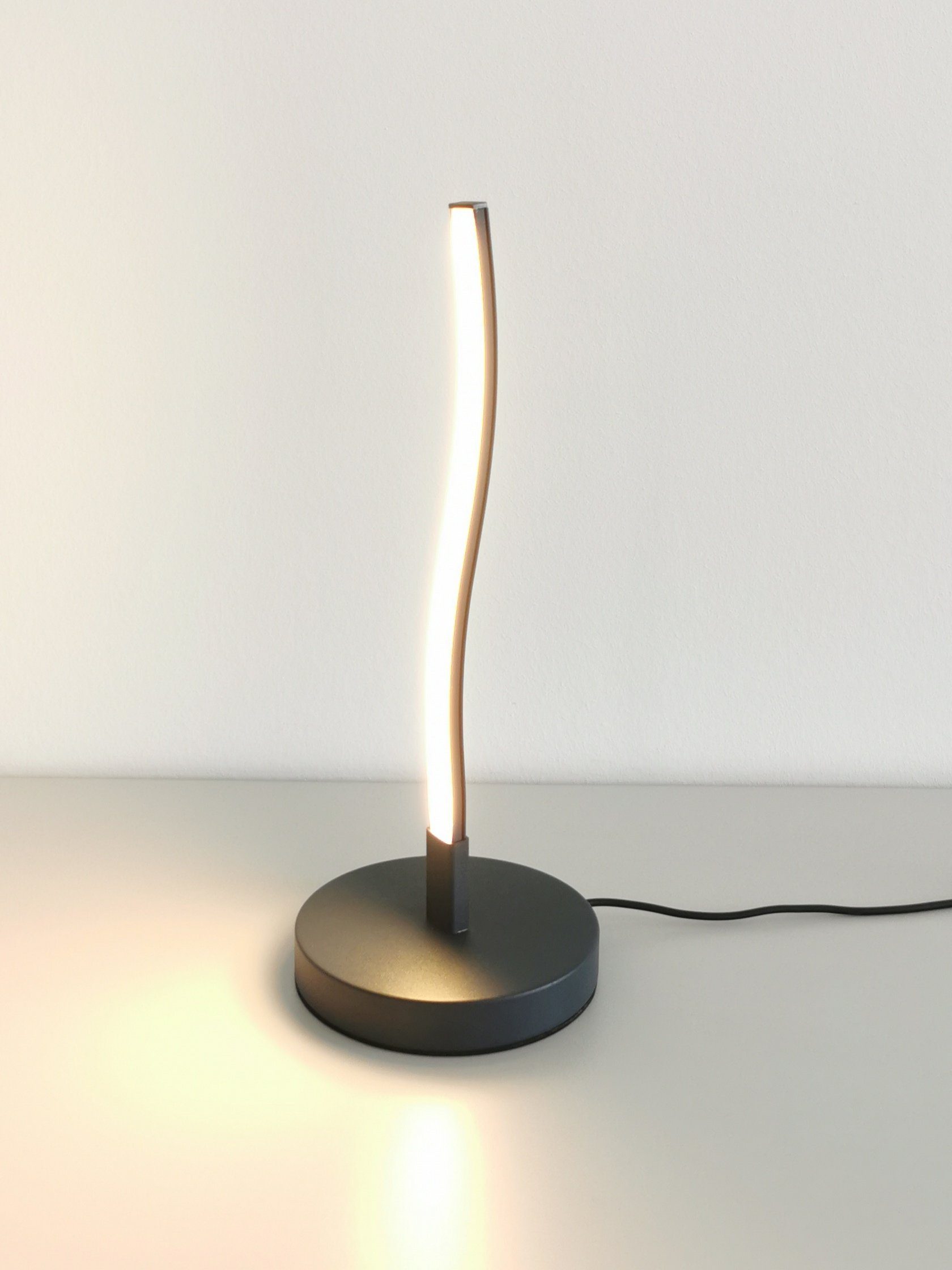 TRANGO LED Tischleuchte, 1er Pack 2017-91A Design Deko-Tischleuchte wellenförmige in Anthrazit-Schwarz *WAVE* Lichtleiste Tischlampe Nachttischlampe Lampe 5 Watt, 400 Lumen LED Leuchtmittel 3000K warmweiß