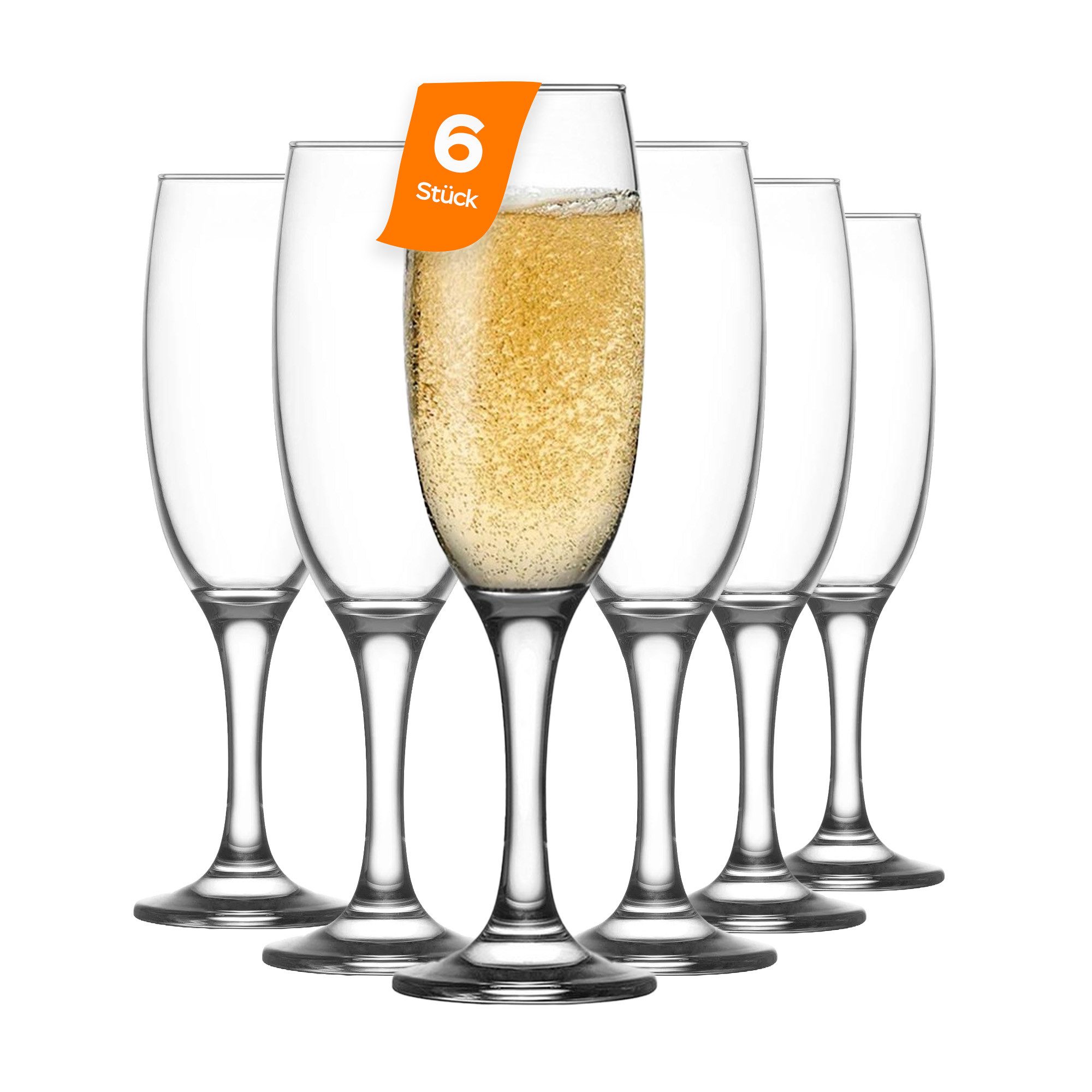 LAV Gläser-Set Empire Champagnerflöten, 6-tlg., Glas, 6er Set, 220ml, ideal für Sekt, Champagner und prickelnde Getränke.