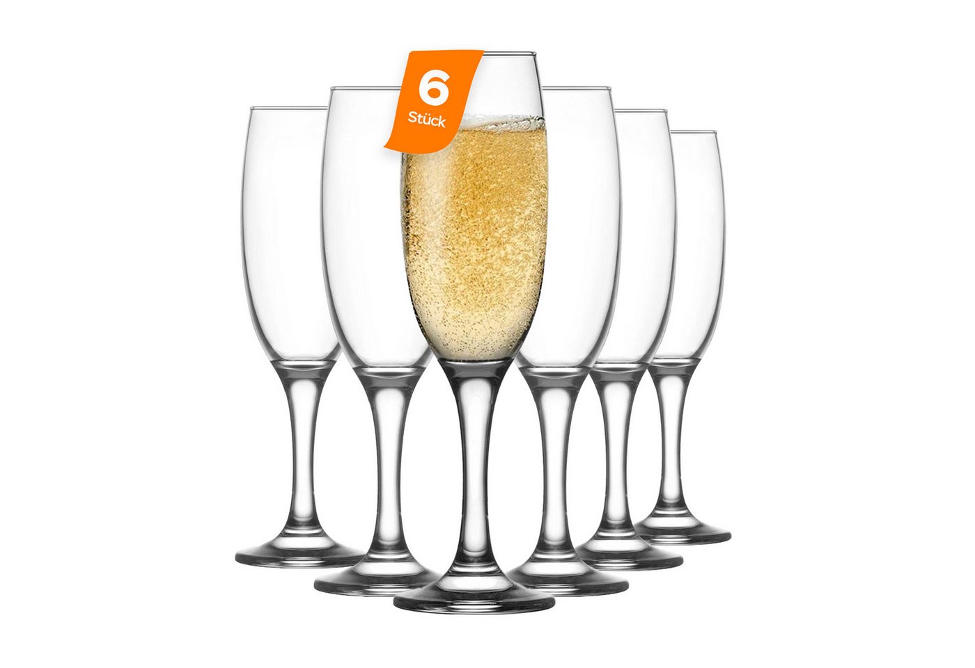 LAV Gläser-Set Empire Champagnerflöten, 6-tlg., Glas, 6er Set, 220ml, ideal für Sekt, Champagner und prickelnde Getränke.
