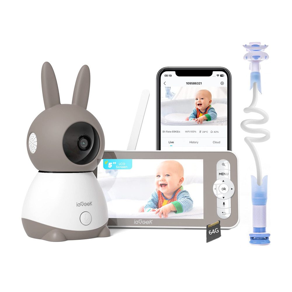 Video-Babyphone 5 Zoll Babyphone mit Kamera 2K/3MP WLAN Video Babyfon mit Halterung
