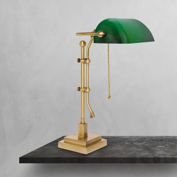 Licht-Erlebnisse Schreibtischlampe STELLA, ohne Leuchtmittel, Tischlampe Tischleuchte E27 49 cm in Bronze hell Grün Glas Jugendstil
