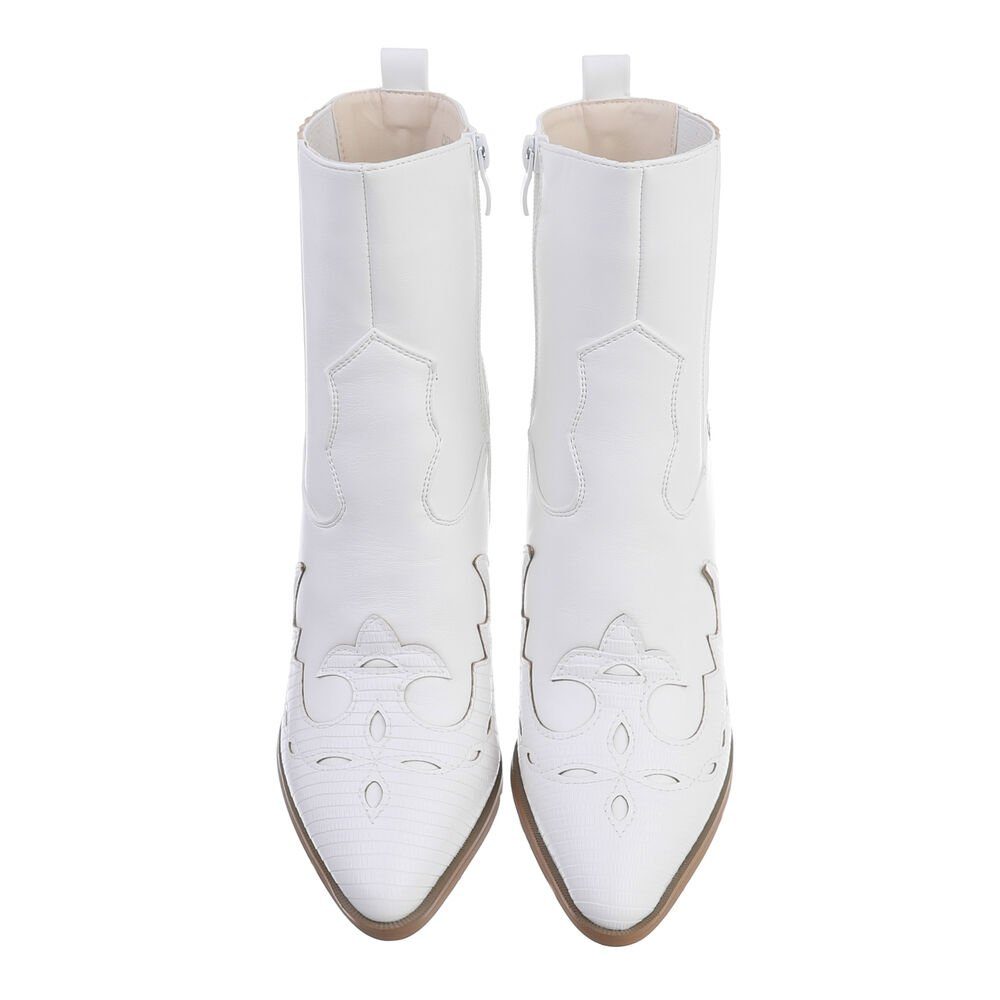 Ital-Design Damen Cowboyboots Western Westernstiefelette Blockabsatz High-Heel Stiefeletten in Weiß – Bild 4 von 4