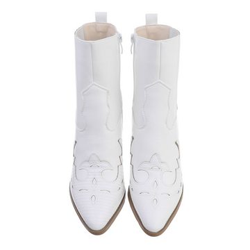 Ital-Design Damen Cowboyboots Western Westernstiefelette Blockabsatz High-Heel Stiefeletten in Weiß