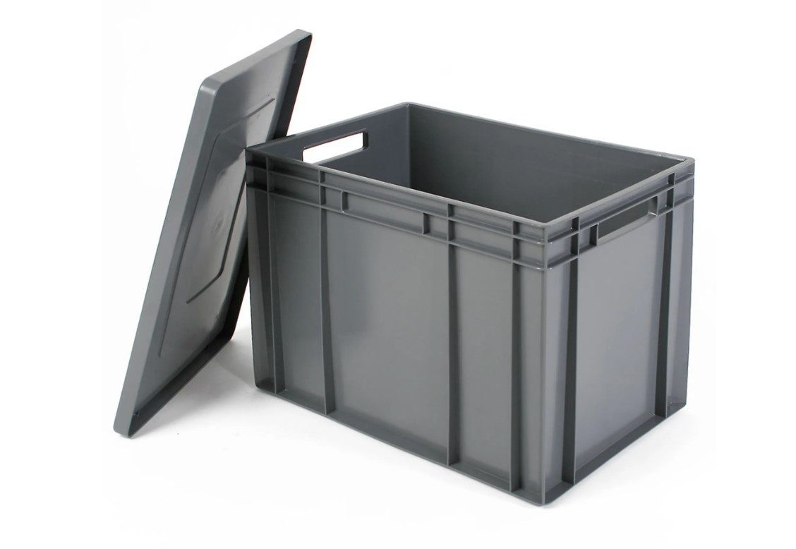 BRB-Lagertechnik Stapelbox Stapelbehälter mit Deckel, Industriequalität, LxBxH 600x400x420 mm, Euro-Stapelbehälter