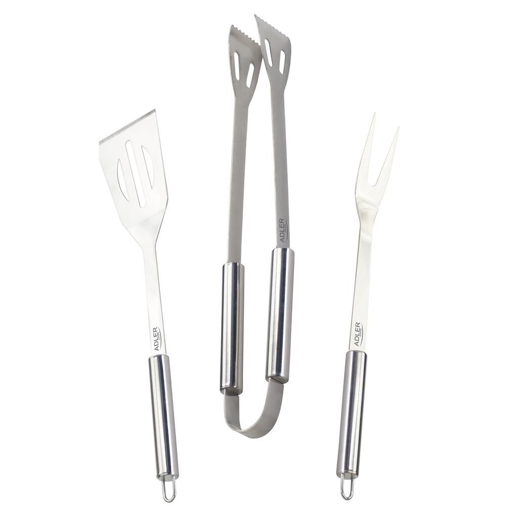 Adler Grillbesteck-Set AD 6729, Grillzange, Grillgabel, Grillwender, Edelstahl, silber