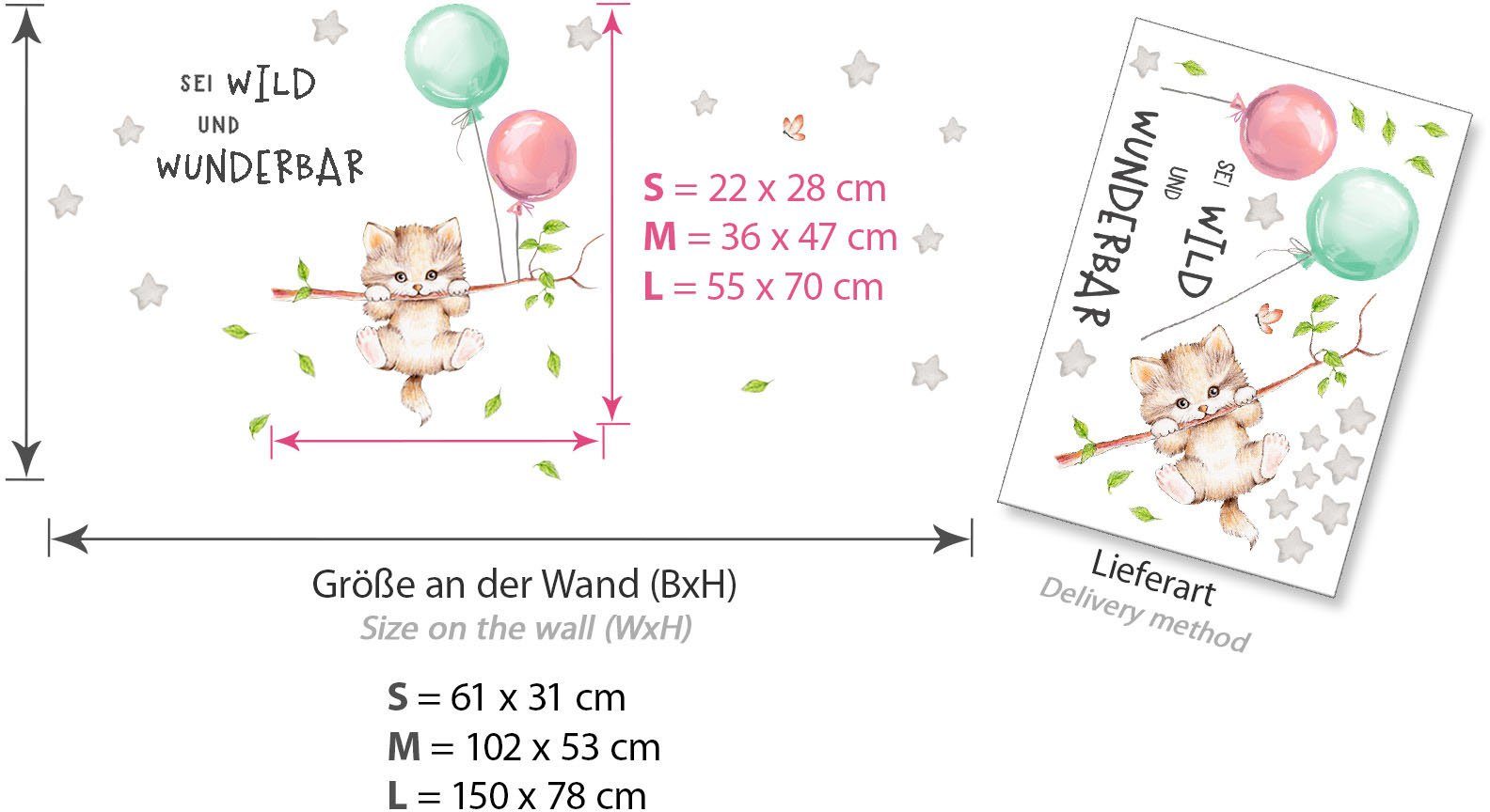 little DECO Wandtattoo »Little Deco Wandtattoo Sei wild & Katze mit Luftballons«-Otto