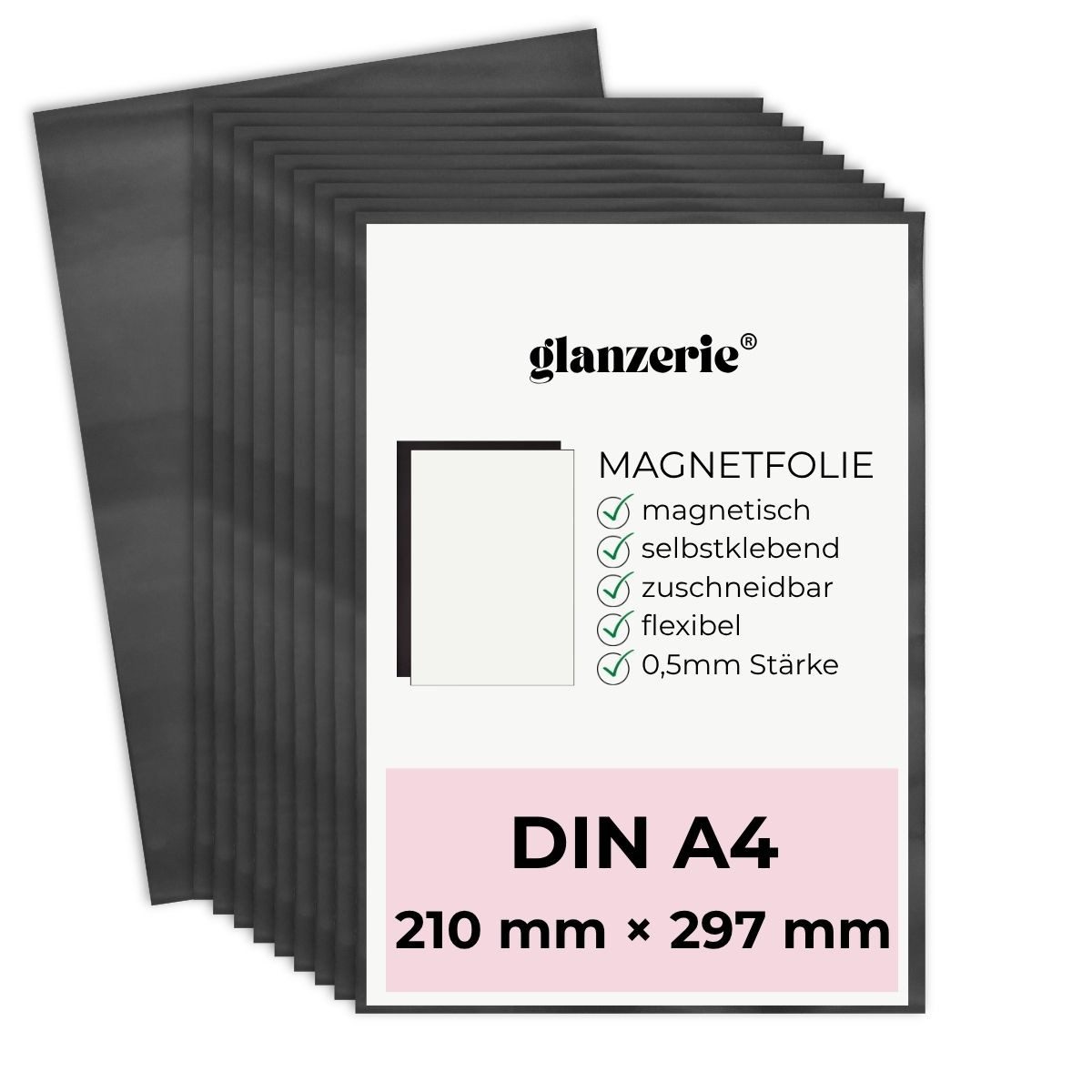 glanzerie Magnetfolie 10er Set A4 selbstklebend flexibel zuschneidbar für Fotomagnete, (10St)