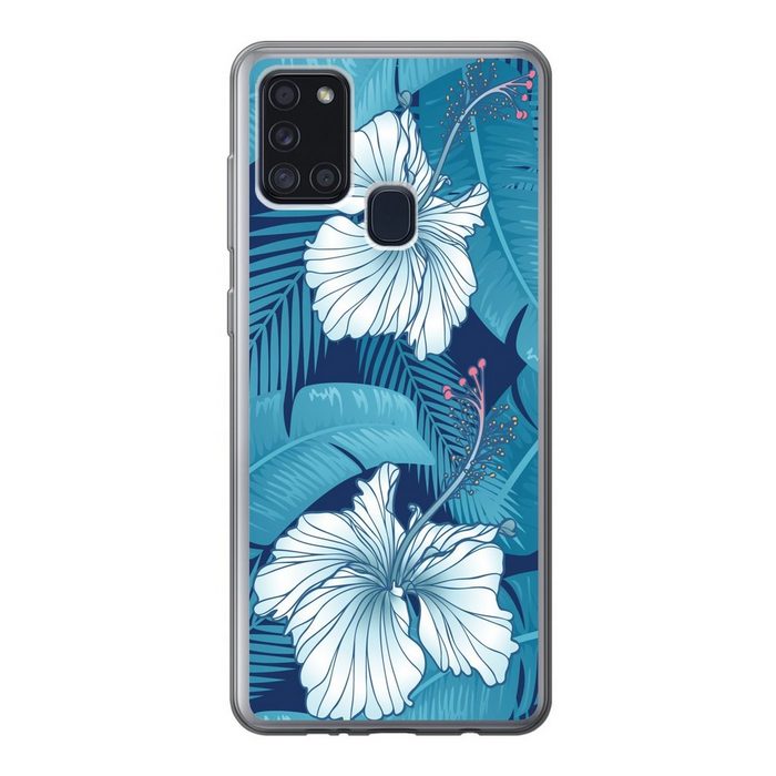 MuchoWow Handyhülle Tropisch - Blumen - Blau Handyhülle Samsung Galaxy A21s Smartphone-Bumper Print Handy