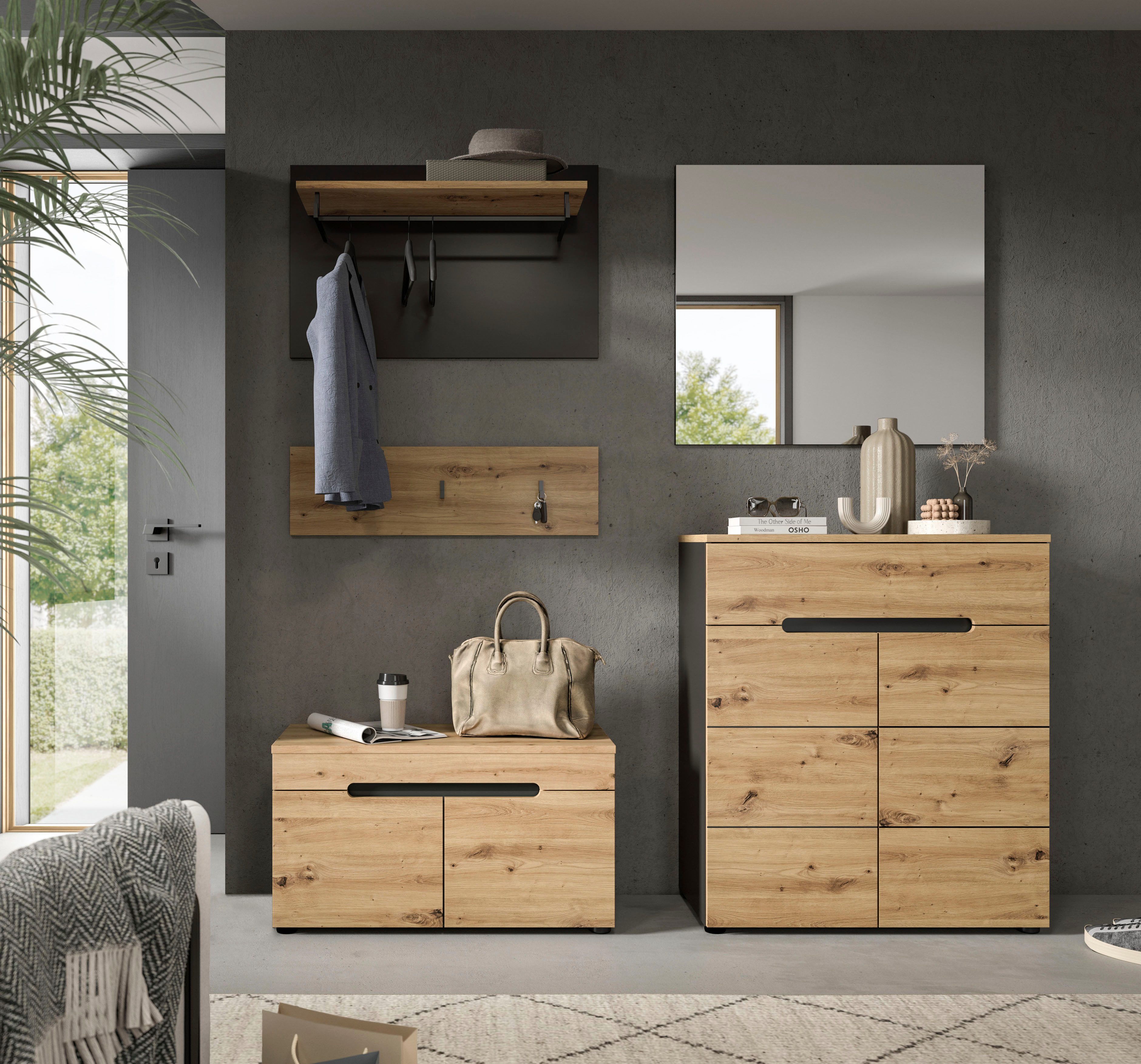 INOSIGN Шкафы-Set REHAT, TOPSELLER!, 5-teilig, Breite 175cm, individuell stellbar, (Set, 4-St., bestehend aus: Sitzbank, Paneel, Hakenleiste, Spiegel, Kommode), Шкафыkombination, Kombination, Set, Flurgarderobe, Diele