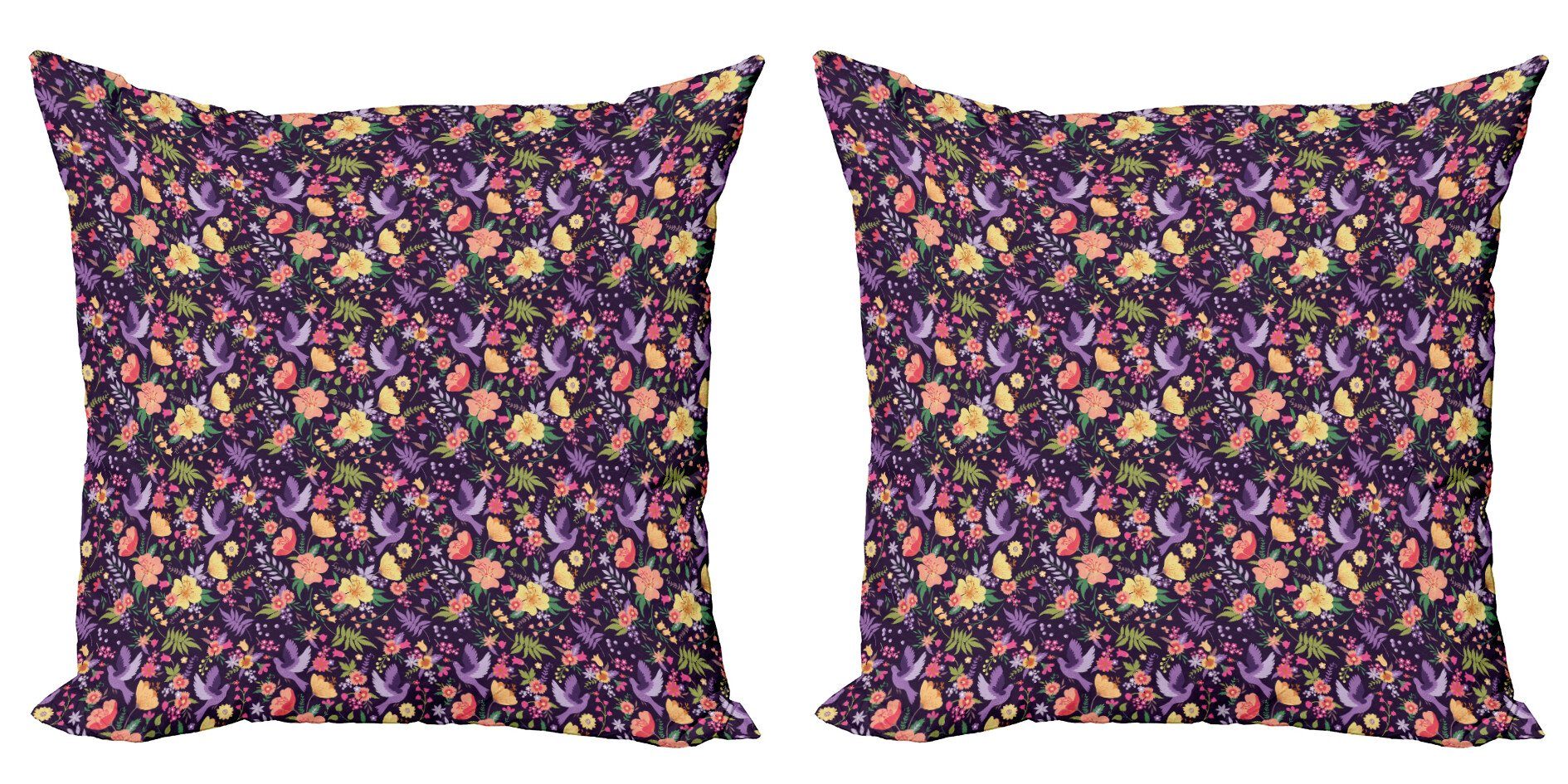 Digitaldruck, und (2 Vögel Modern Blumen Doppelseitiger Kissenbezüge bunte Stück), Natur Accent Abakuhaus