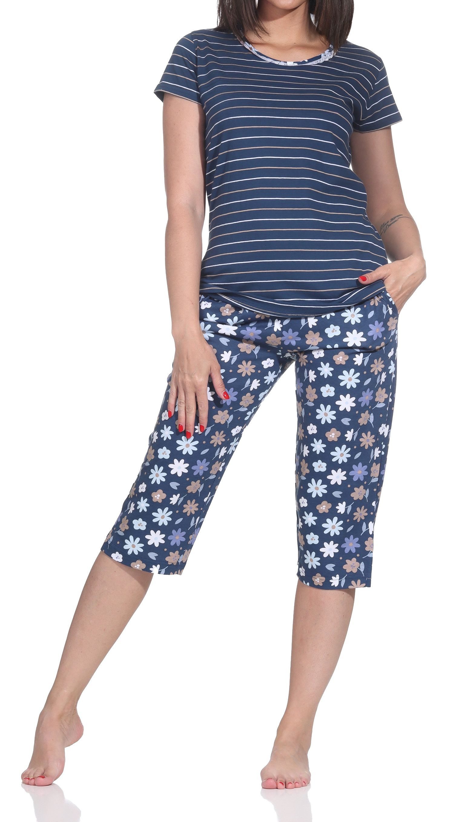 Normann Pyjama Normann Damen Capri kurzarm Schlafanzug –auch in Übergrößen verfügbar – Bild 3 von 5