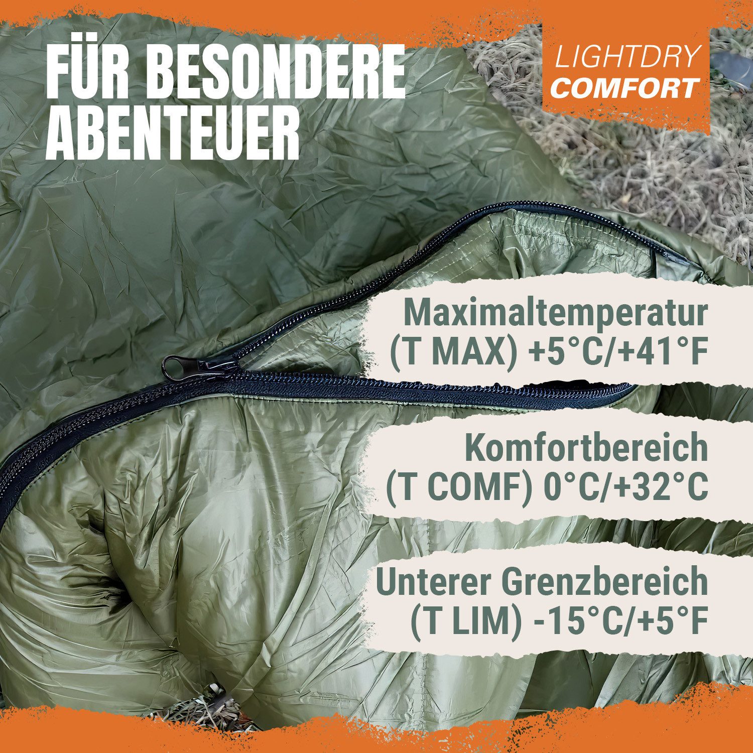 Goods+Gadgets Schlafsack Thermo-Mumienschlafsack 3-Jahreszeiten–Kompakt, Atmungsaktiv, Outdoor (3-fach Isolierung), 3-Jahreszeiten Mumien Schlafsack – Bild 5 von 5