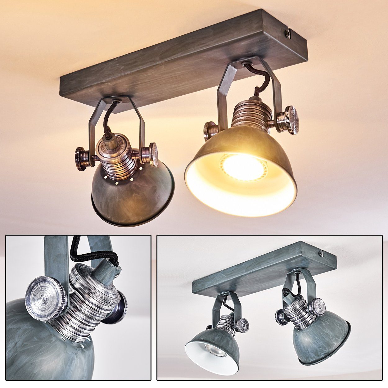 hofstein Deckenleuchte »Varsi« dimmbare Deckenlampe aus Metall in Grau/Weiß, ohne Leuchtmittel, 2700 Kelvin, Lampenschirm dreh-/schwenkbar, 2xGU10, Spot im Retro-Design