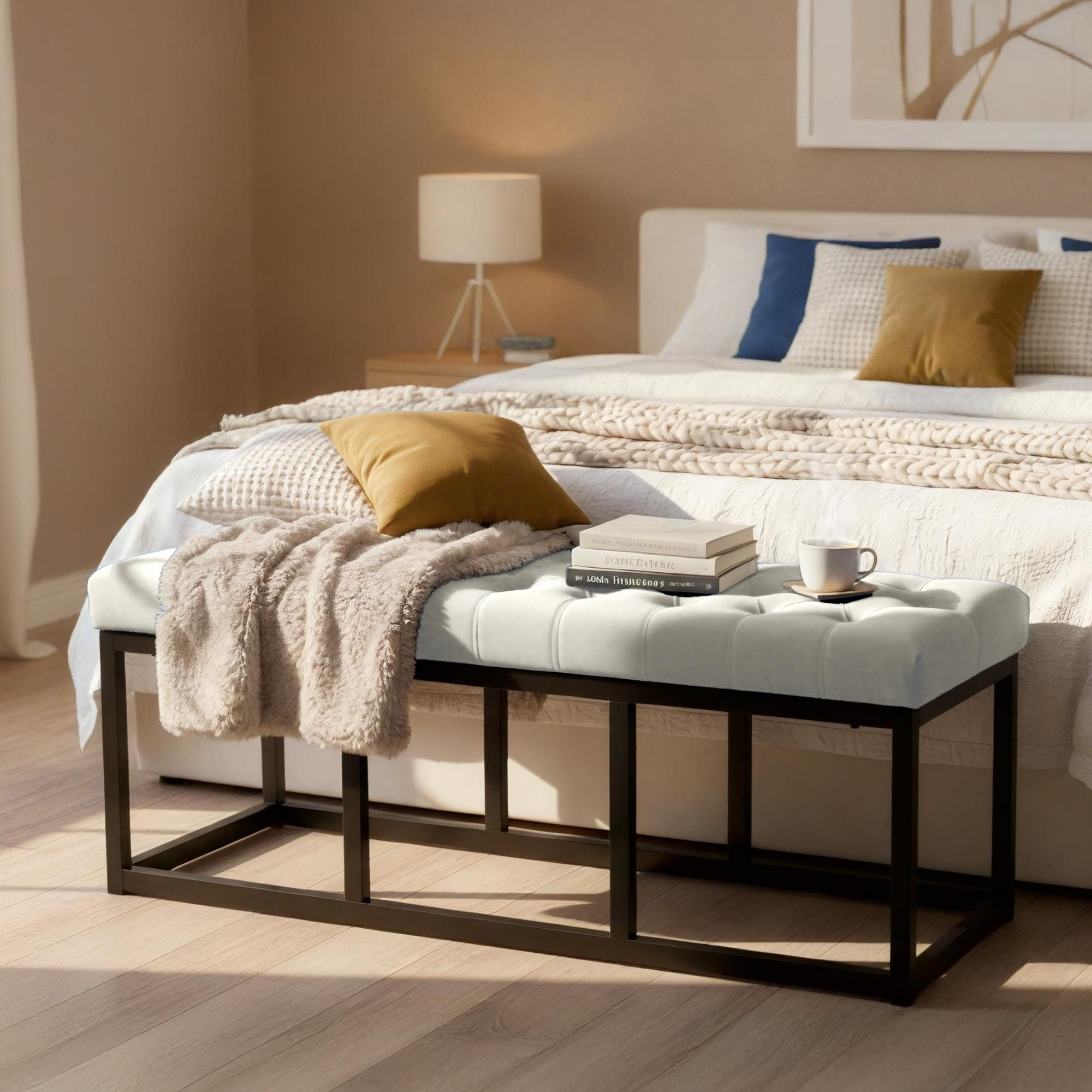 CLP Sitzbank Polson Samt Schwarz (1er), mit robustem Metallgestell