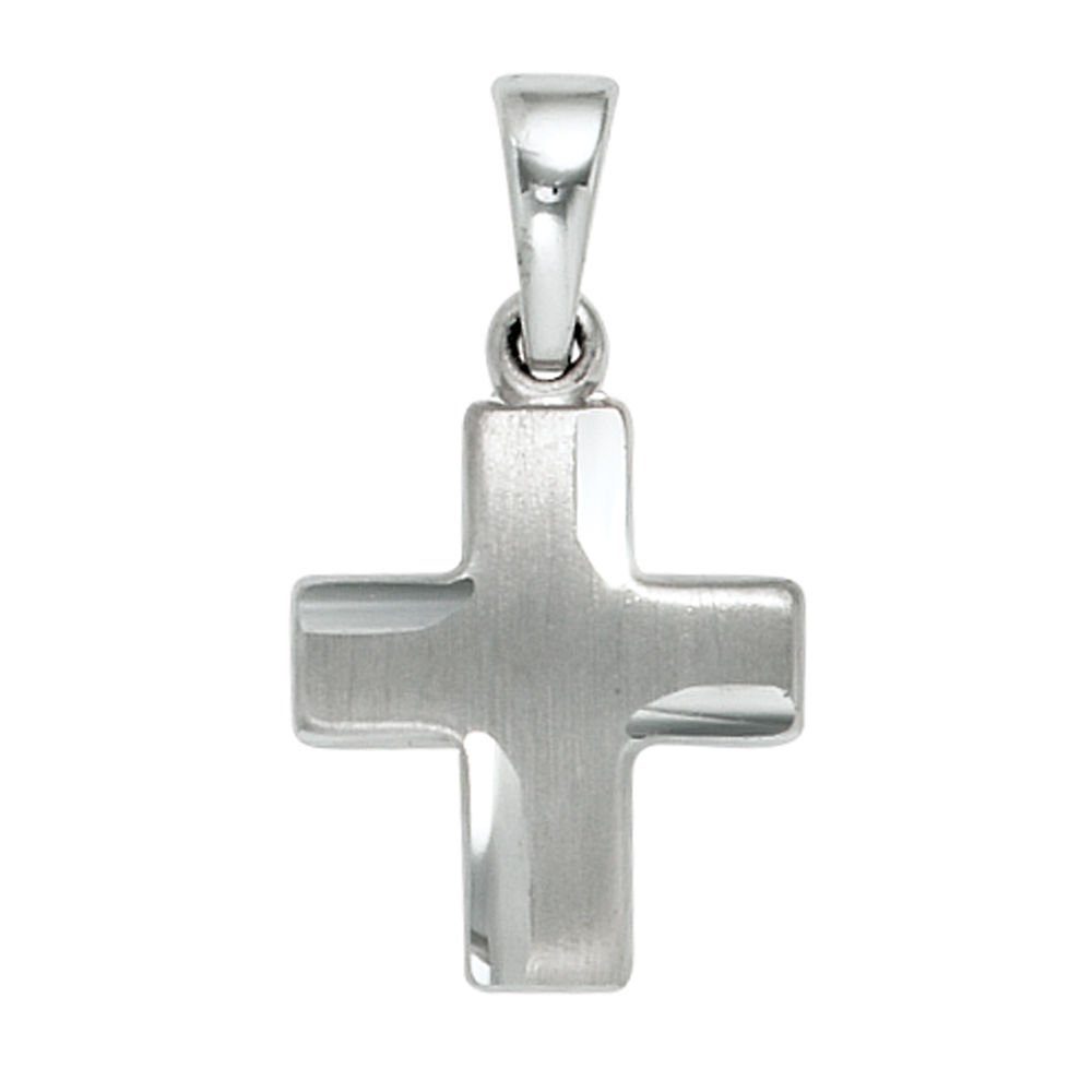 Schmuck Krone Kettenanhänger Anhänger Kreuz massiv aus 925 Silber Sterlingsilber teilmattiert, Silber 925