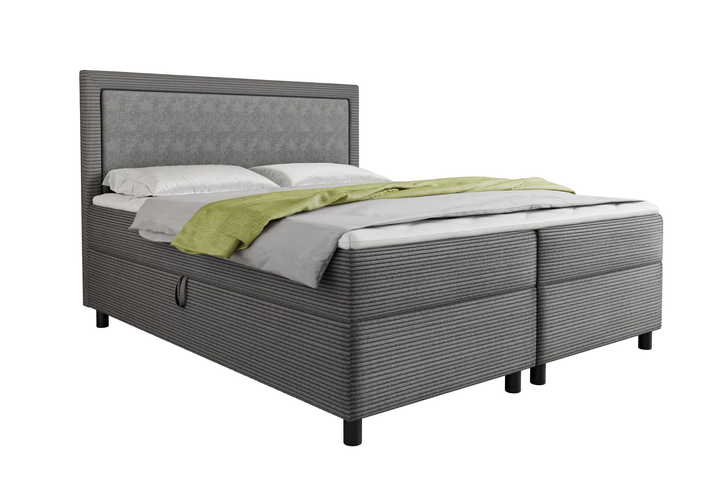 Deine Möbel 24 Boxspringbett LARS 120x200 140x200 160x200 180x200 200x200 cm (Bonell-Federkernmatratzen H3 Taschenfederkernmatratzen 7 Zonen H4, 3-St., Polsterbett Komplettbett Bett Schlafzimmer inkl. Topper), Beige Grau Graphit Anthrazit Schwarz Graphit Stauraum Bettkasten