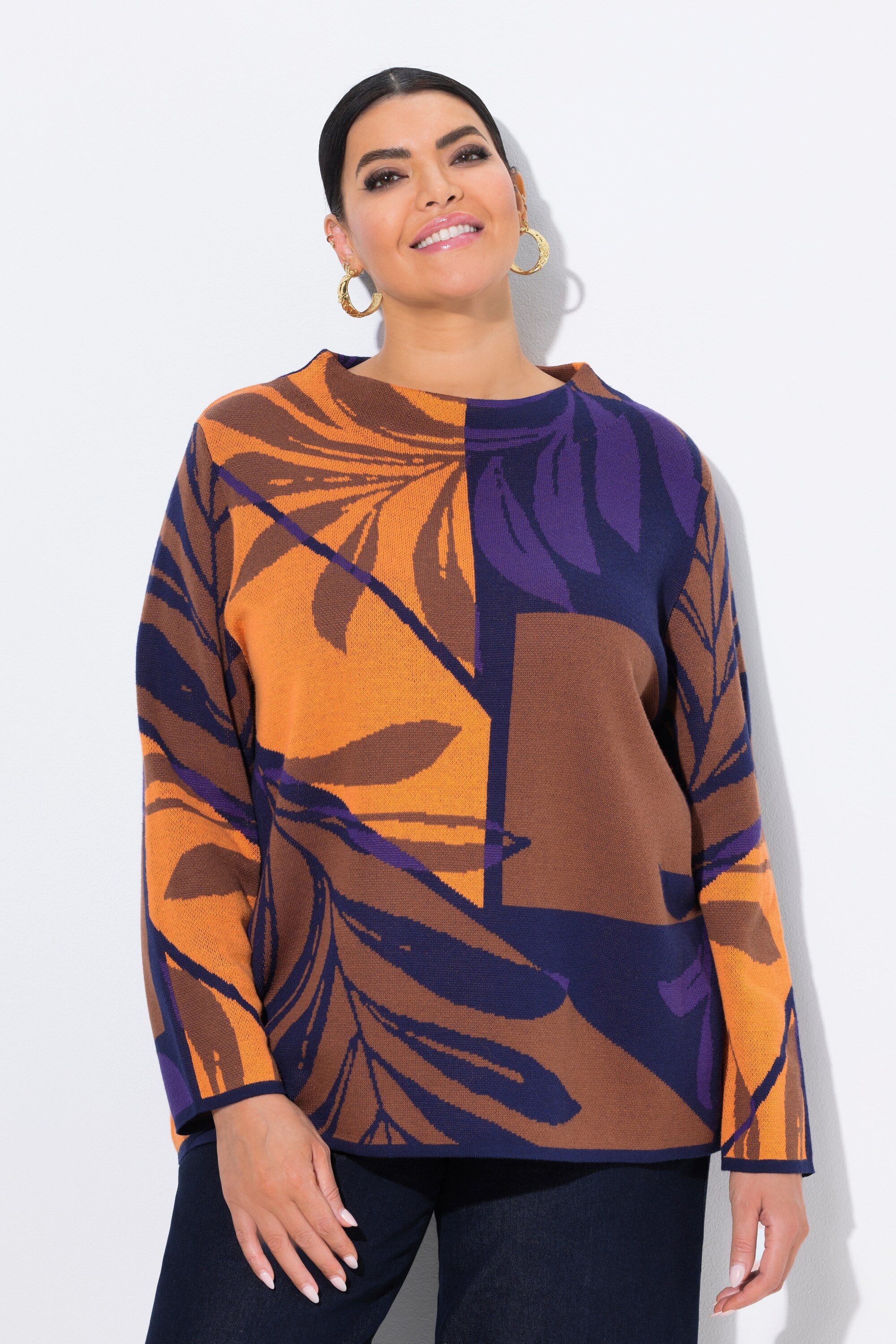 Ulla Popken Strickpullover Pullover Colorblocking Oversized Stehkragen günstig online kaufen