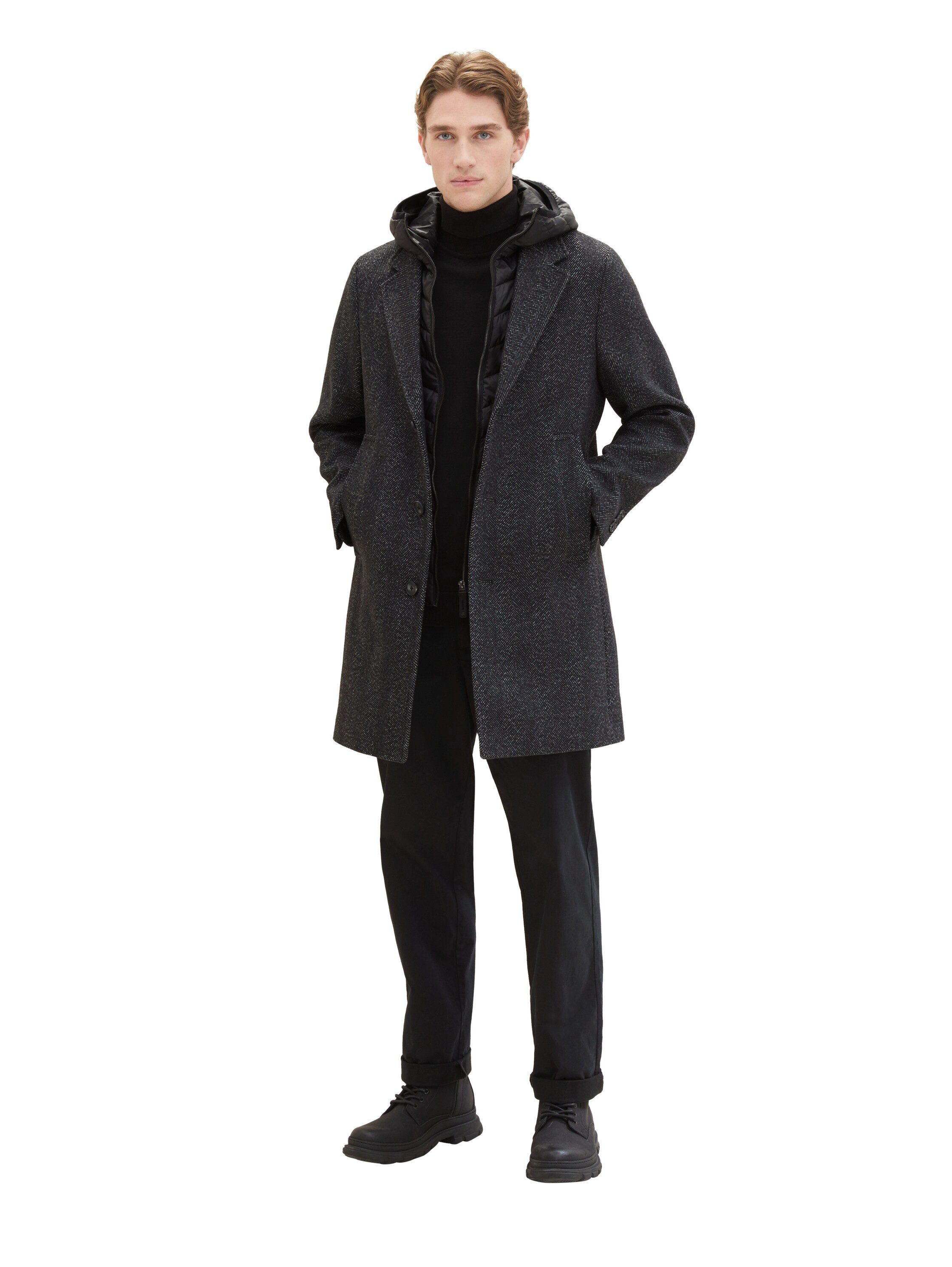 TOM TAILOR Jackenblazer 2-in-1 Wollmantel mit Kapuze