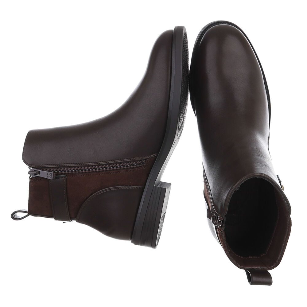 Ital-Design Damen Chelsea Boot mit Metallelement und Blockabsatz Stiefelette (92299772) Blockabsatz Flache Stiefeletten in Braun – Bild 2 von 5