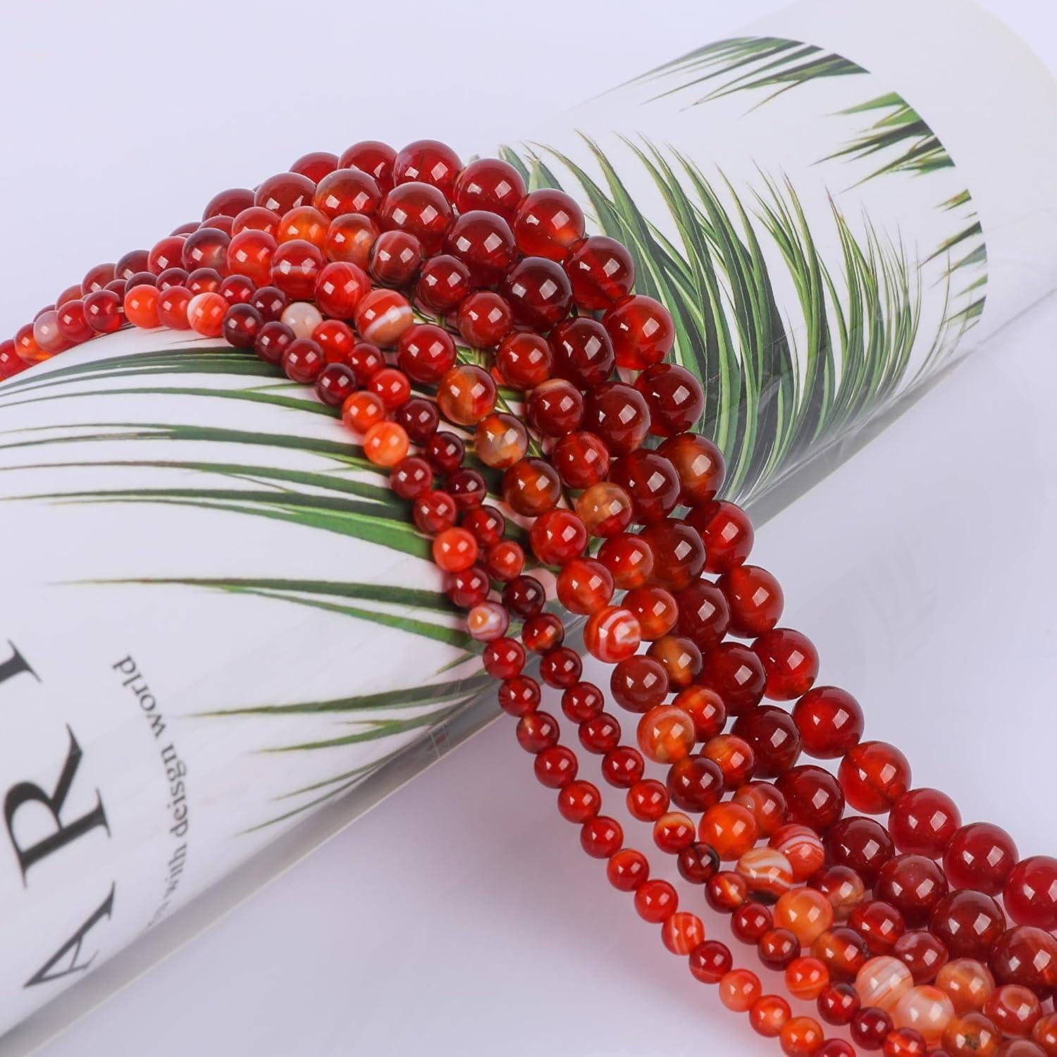 LuxusKollektion Bastelperlen Perlen Halbedelsteine Rund 90 Stück Lose Schmuck Roter Achat 8mm