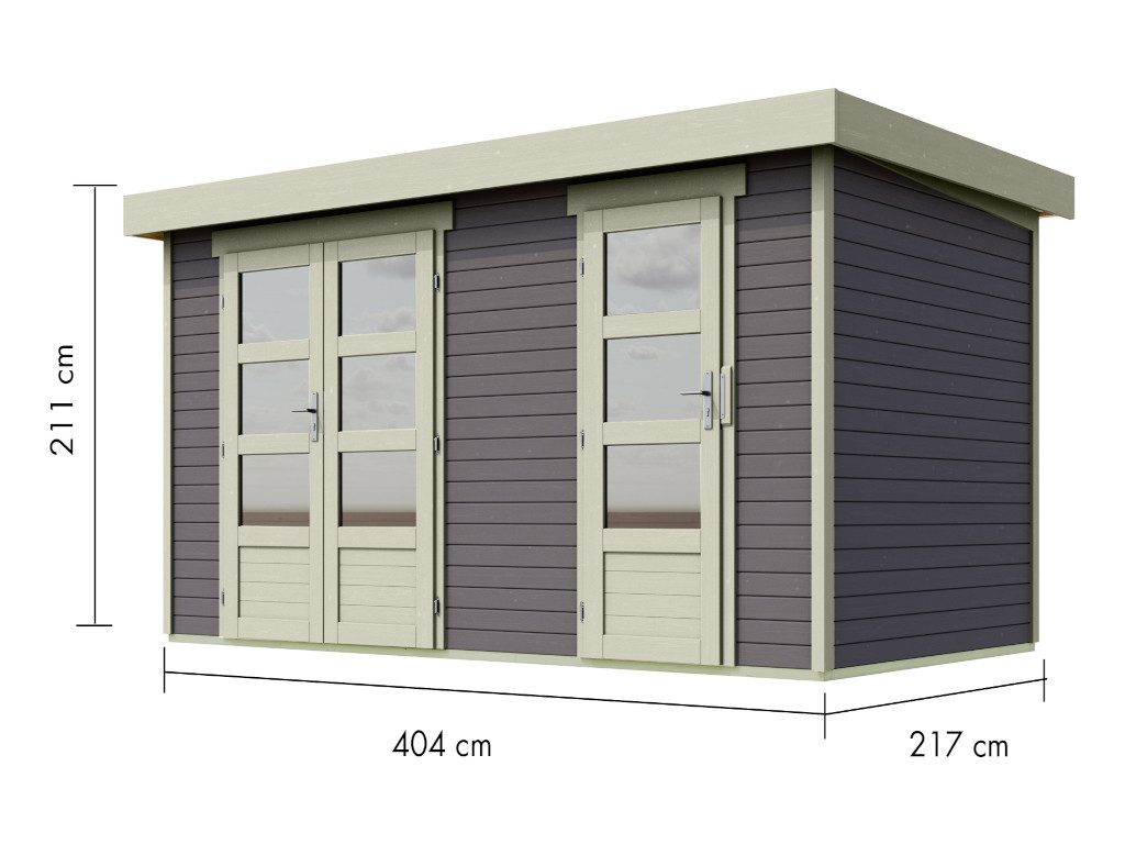 Karibu Gartenhaus Gartenhaus Zweiraumhaus Nordhorn 19 mm terragrau, BxT: 404x217 cm, 19 mm Wandstärke
