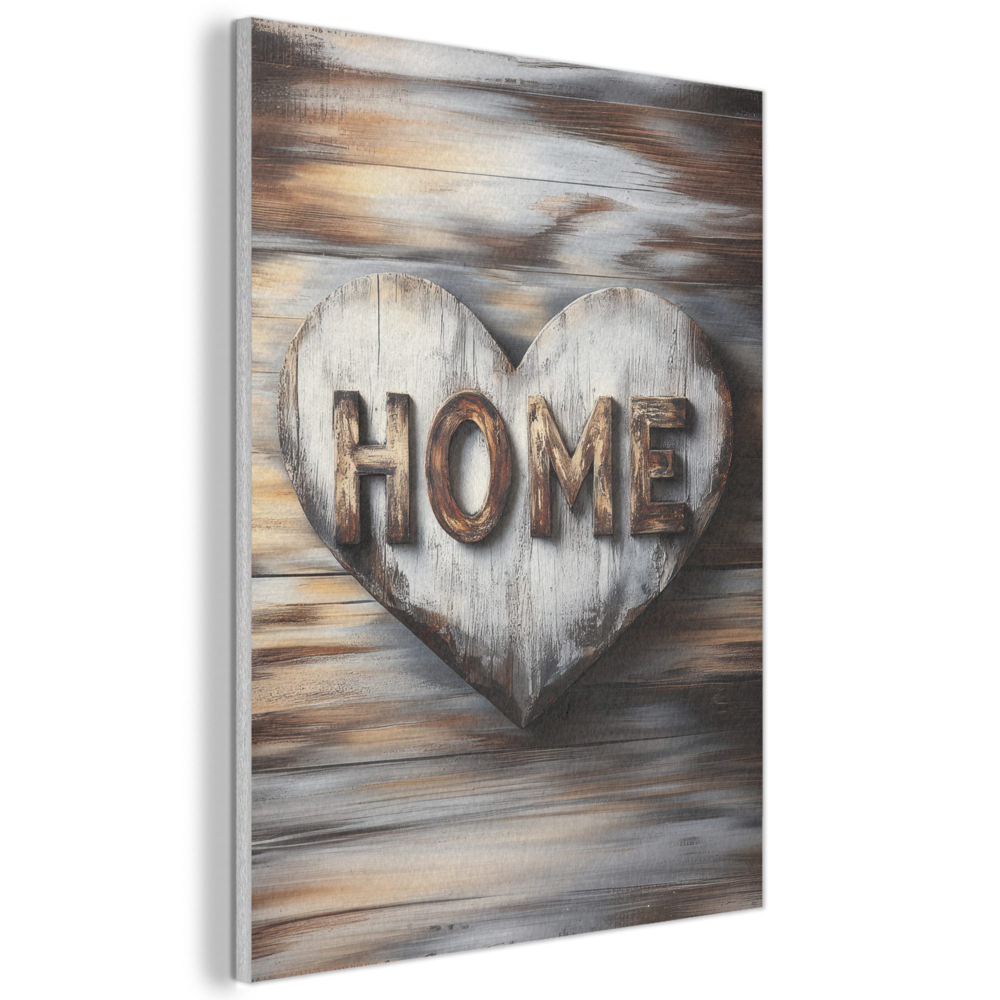 MuchoWow Gemälde Zuhause - Herz - Holzoptik - Liebe, Fotodruck (1 St), Akus günstig online kaufen