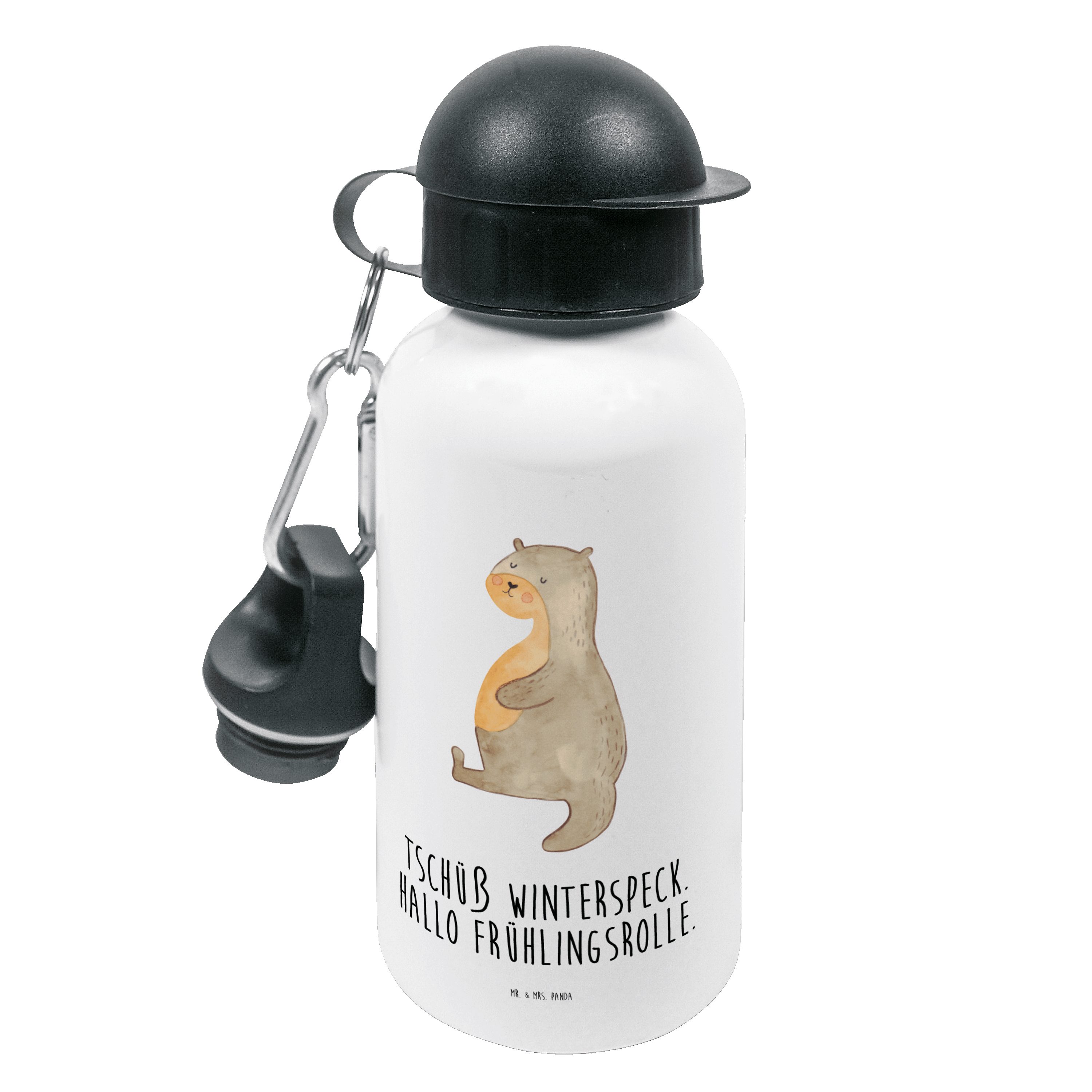 Mr. & Mrs. Panda Trinkflasche Otter Bauch - Weiß - Geschenk, Kinder Trinkflasche, Sportmuffel, dick