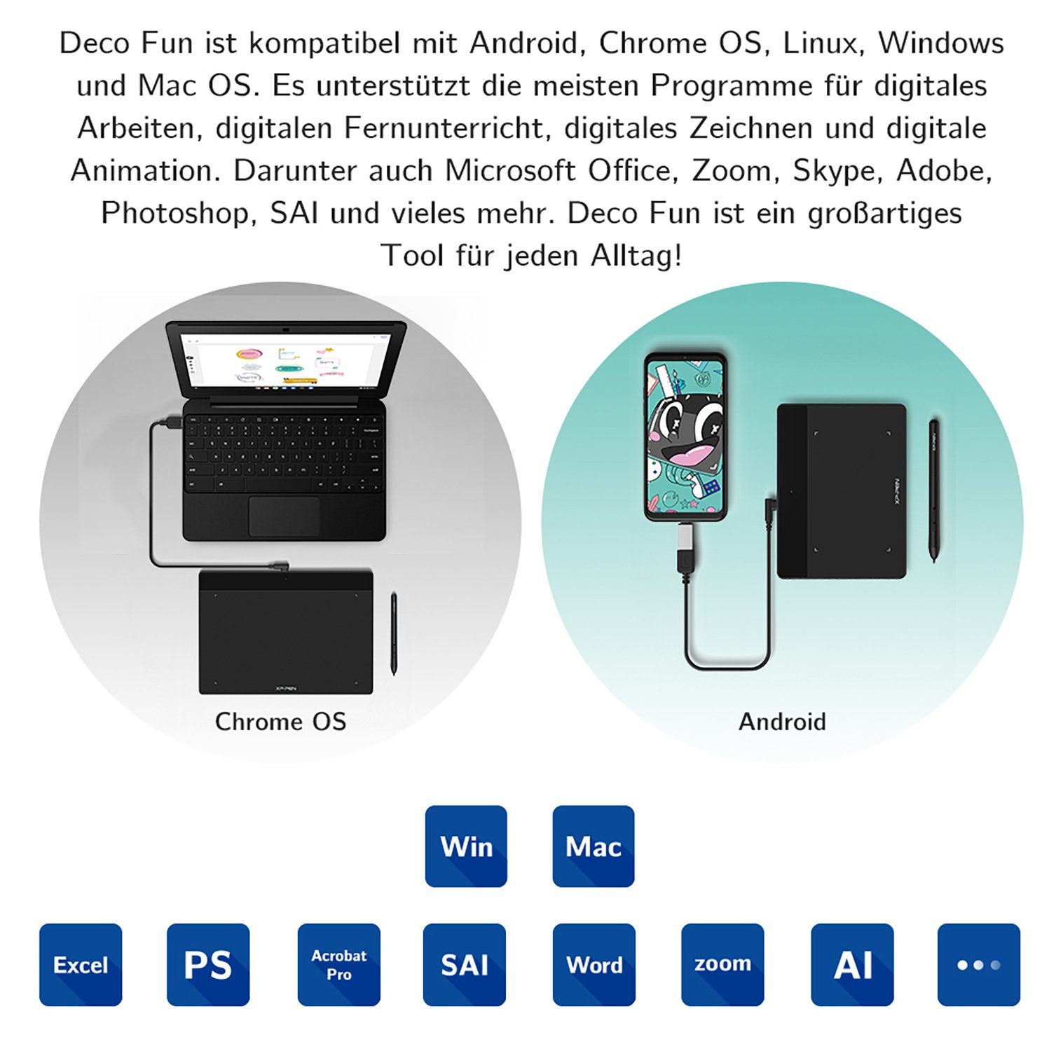 XP-PEN XP-Pen Grafiktablett für PC/Android/Chromebook Blau Fun Deco (12) Grafiktablett