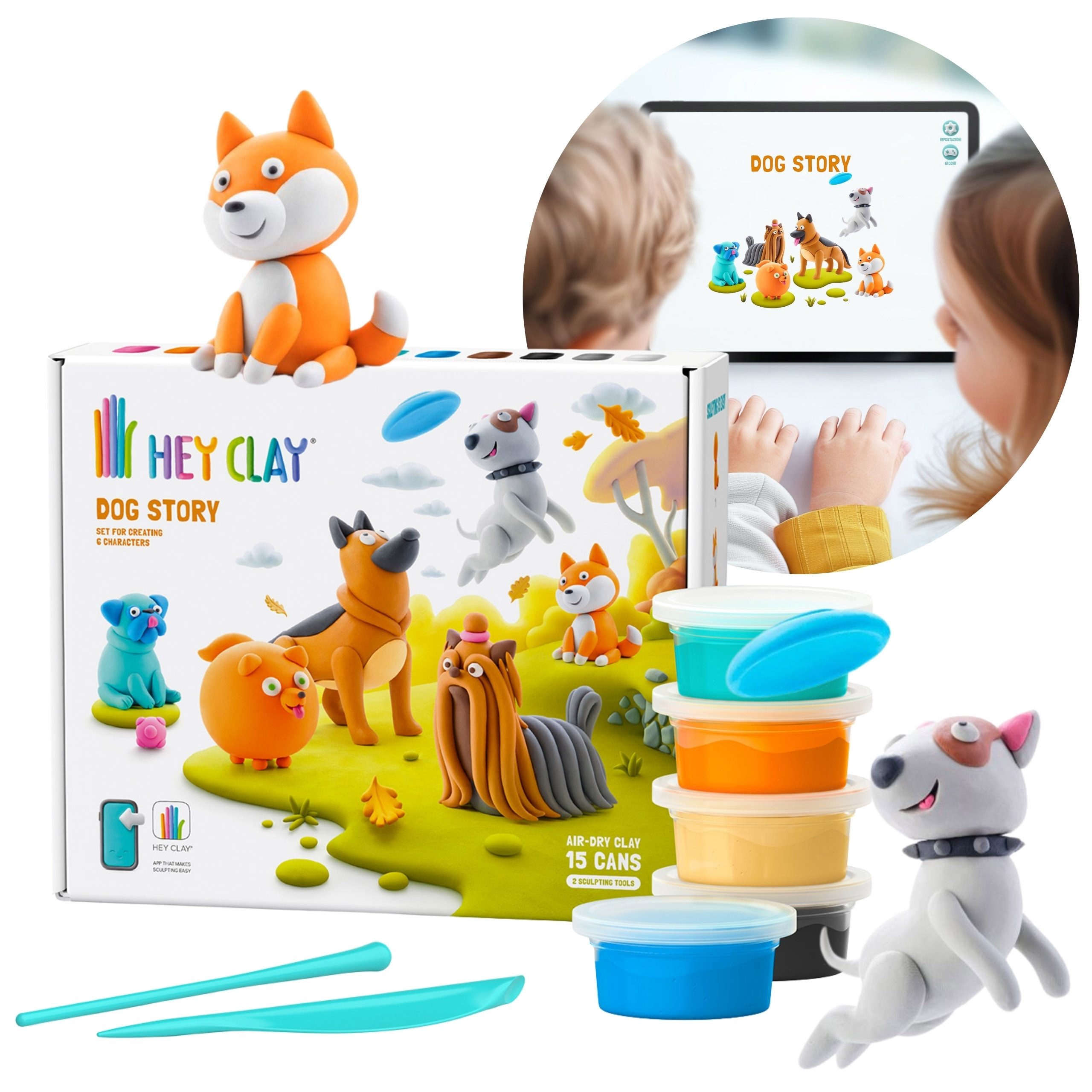 Sarcia.eu Modelliermasse Hey Clay Hunde Plastikmasse + Zubehör, kreativer Spaß, 15 Farben