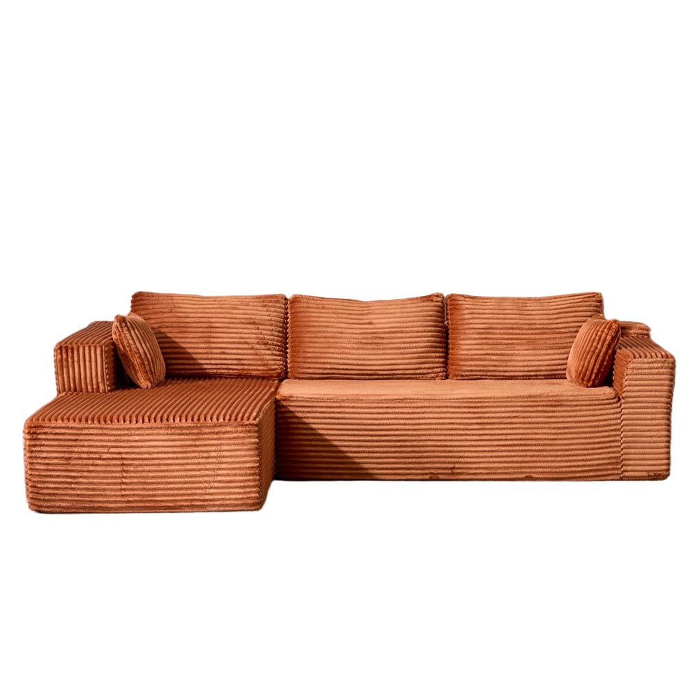 Orvane Ecksofa Ecksofa L-Form Sofa mit 3 Kissen, Schlafsofa, Cord Couchmit Armlehnen