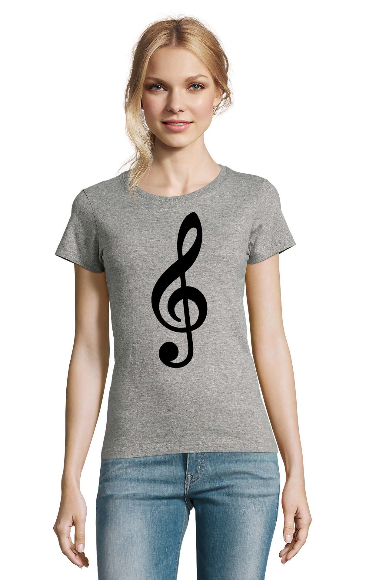 T-Shirt Damen T Shirt Notenschlüssel Musik Print Baumwolle Figurbetont