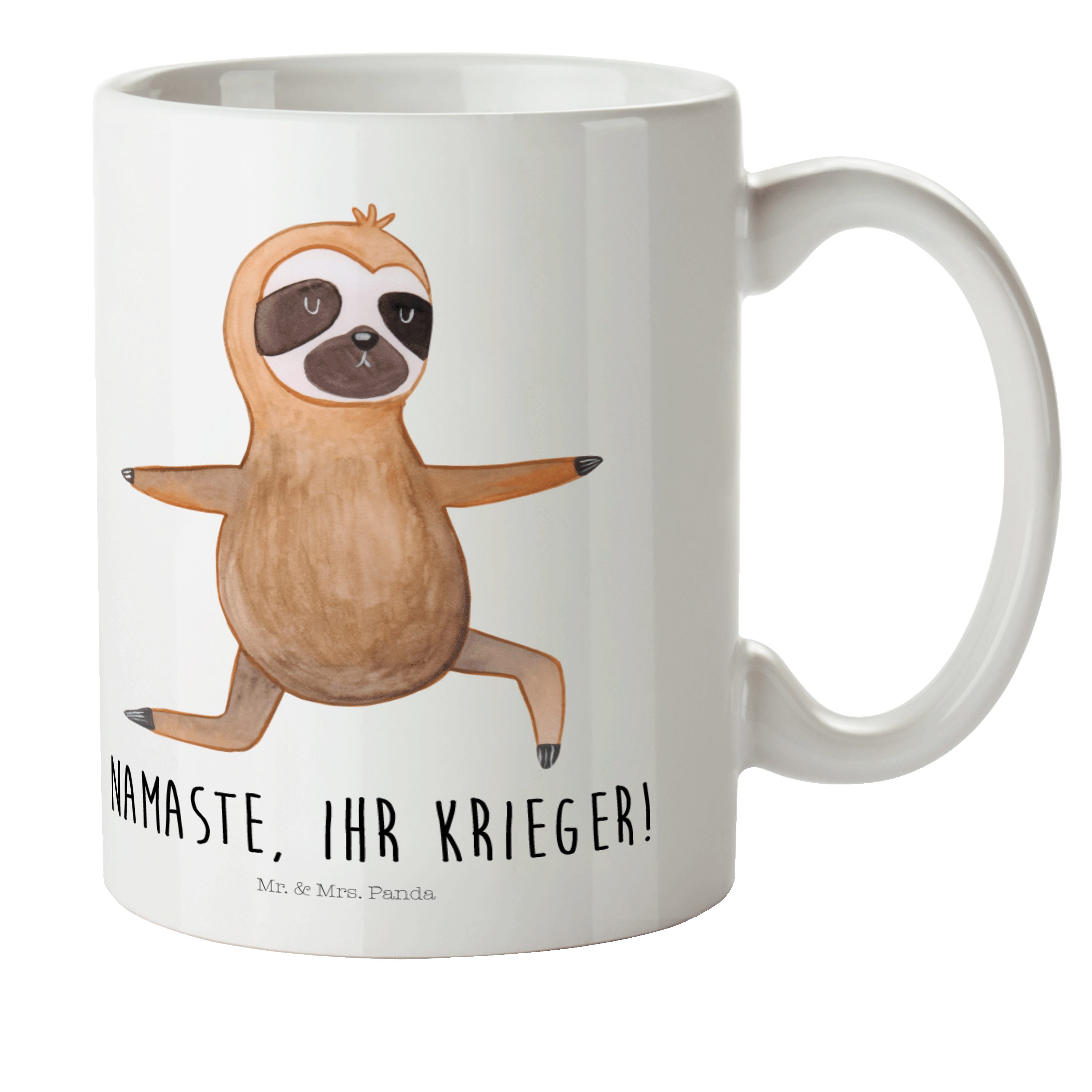 Mr. & Mrs. Panda Kinderbecher Faultier Yoga - Weiß - Geschenk, Yogaübungen, Lieblingstier, Faultie, Kunststoff