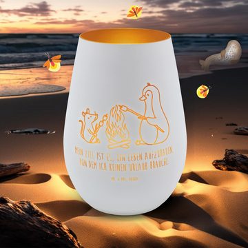 Mr. & Mrs. Panda Windlicht Pinguin Lagerfeuer - Weiß - Geschenk, Windlicht Gravur, Kerze, Windli (1 St), Inklusive Teelicht
