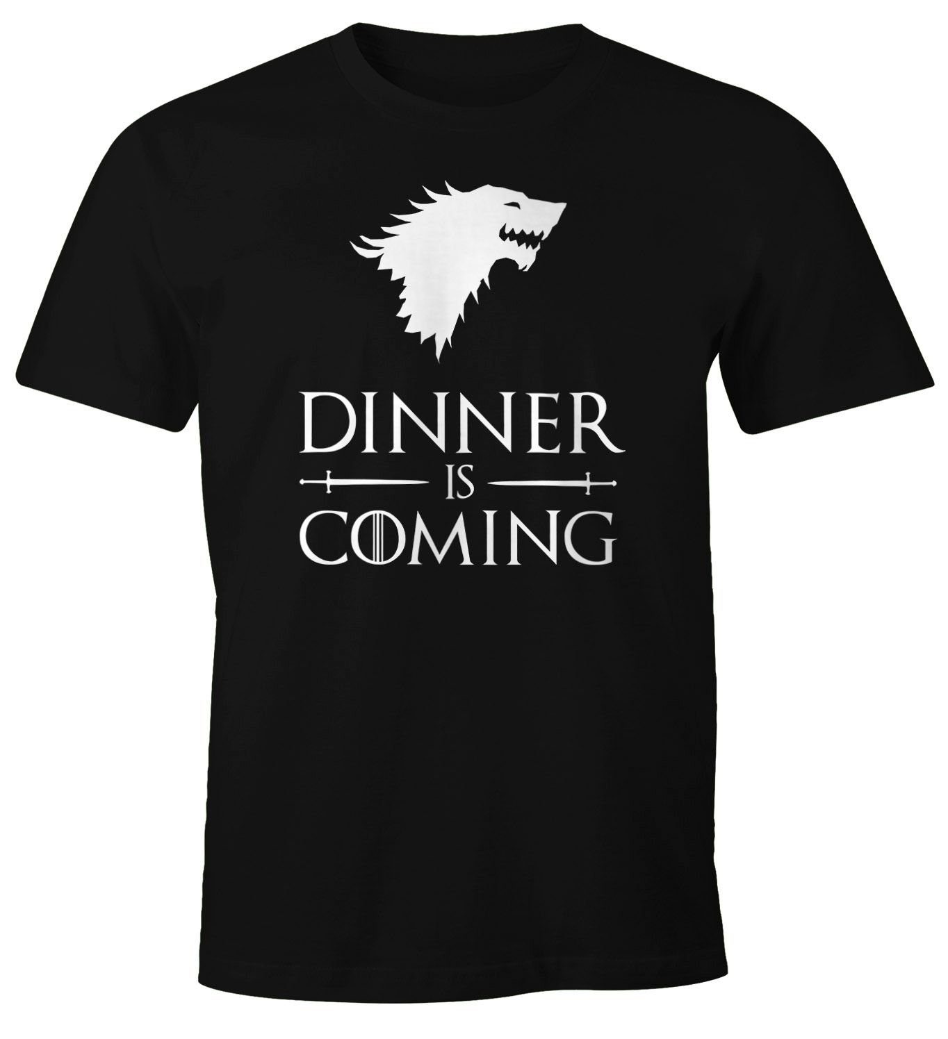 MoonWorks Print-Shirt Herren T-Shirt Dinner is coming Fun-Shirt Parodie Grillen BBQ Barbecue Food Tee Moonworks® mit Print