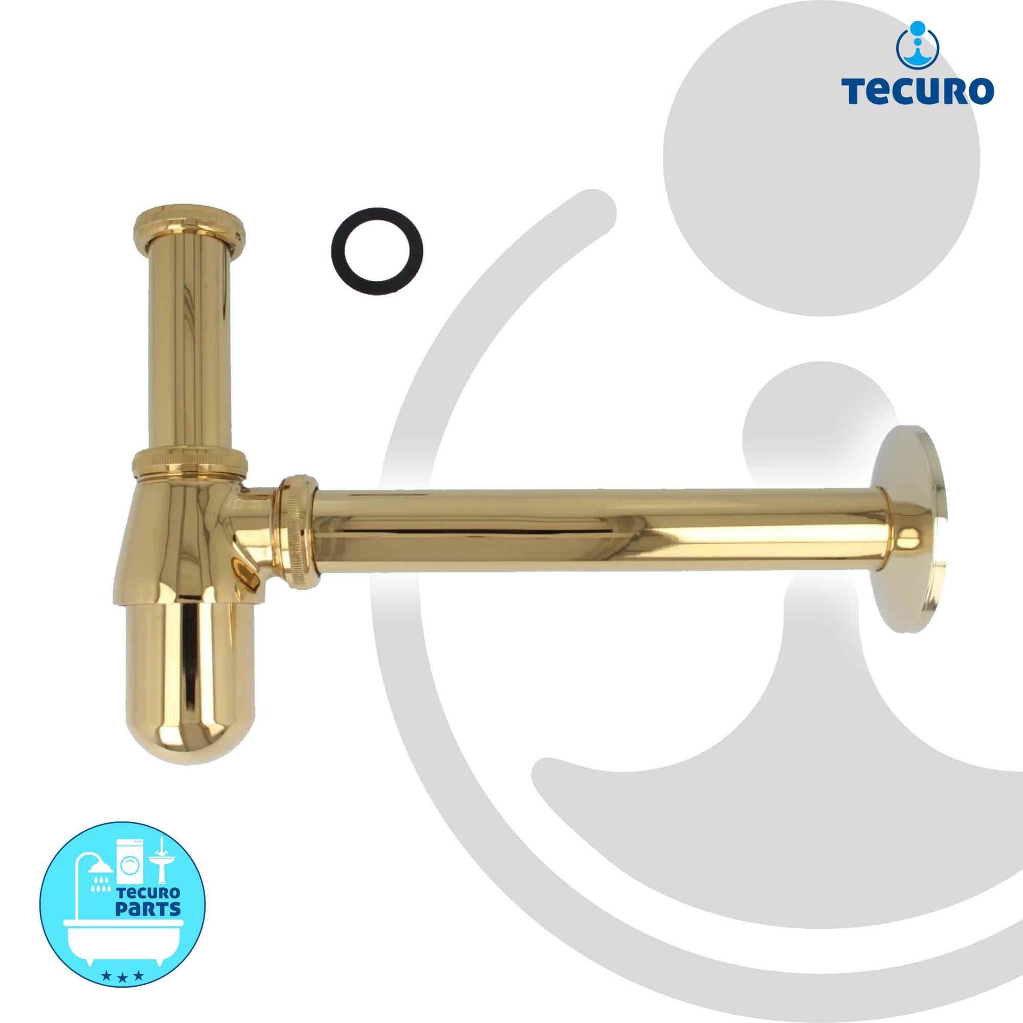 tecuro Siphon PROFI Flaschen-Geruchsverschluss Siphon extra lang - vergoldet