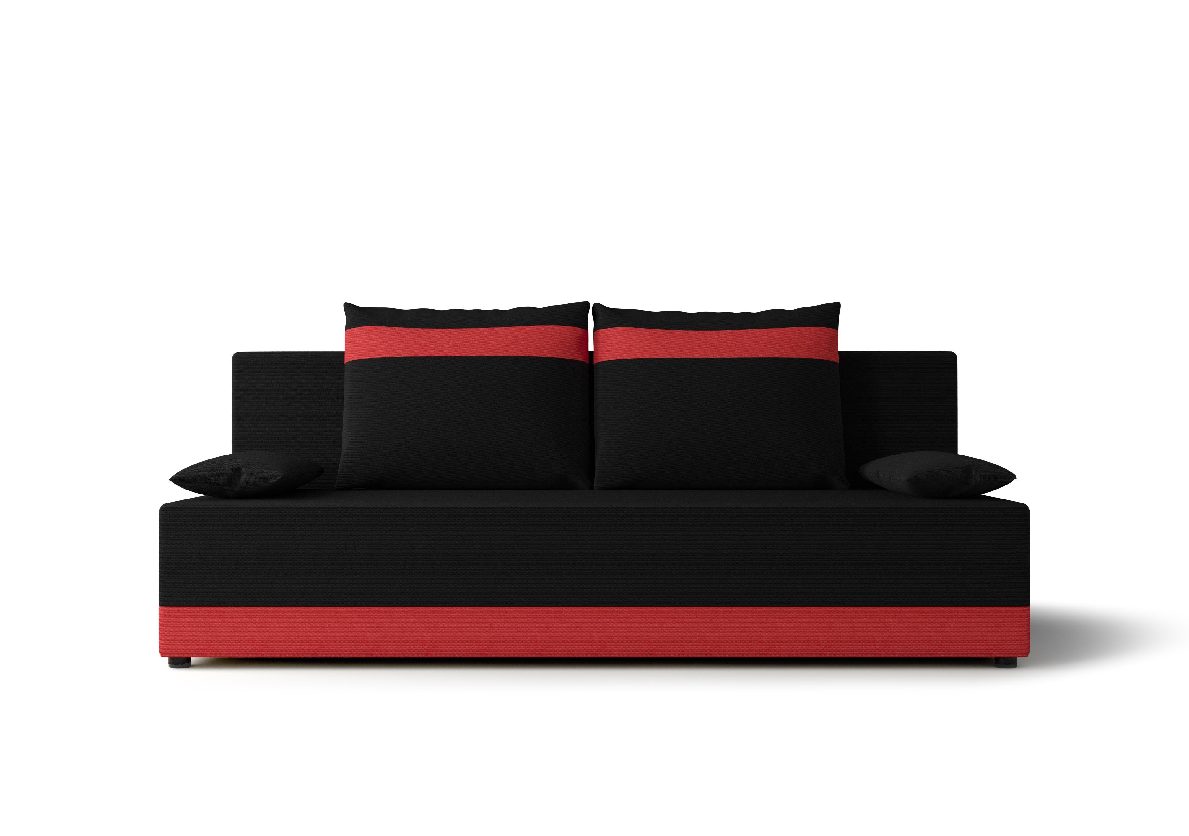 Bettkasten Schlaffunktion pressiode TOLEDO mit COUCH Schlafsofa, 190cm und Sofa Schwarz+Rot