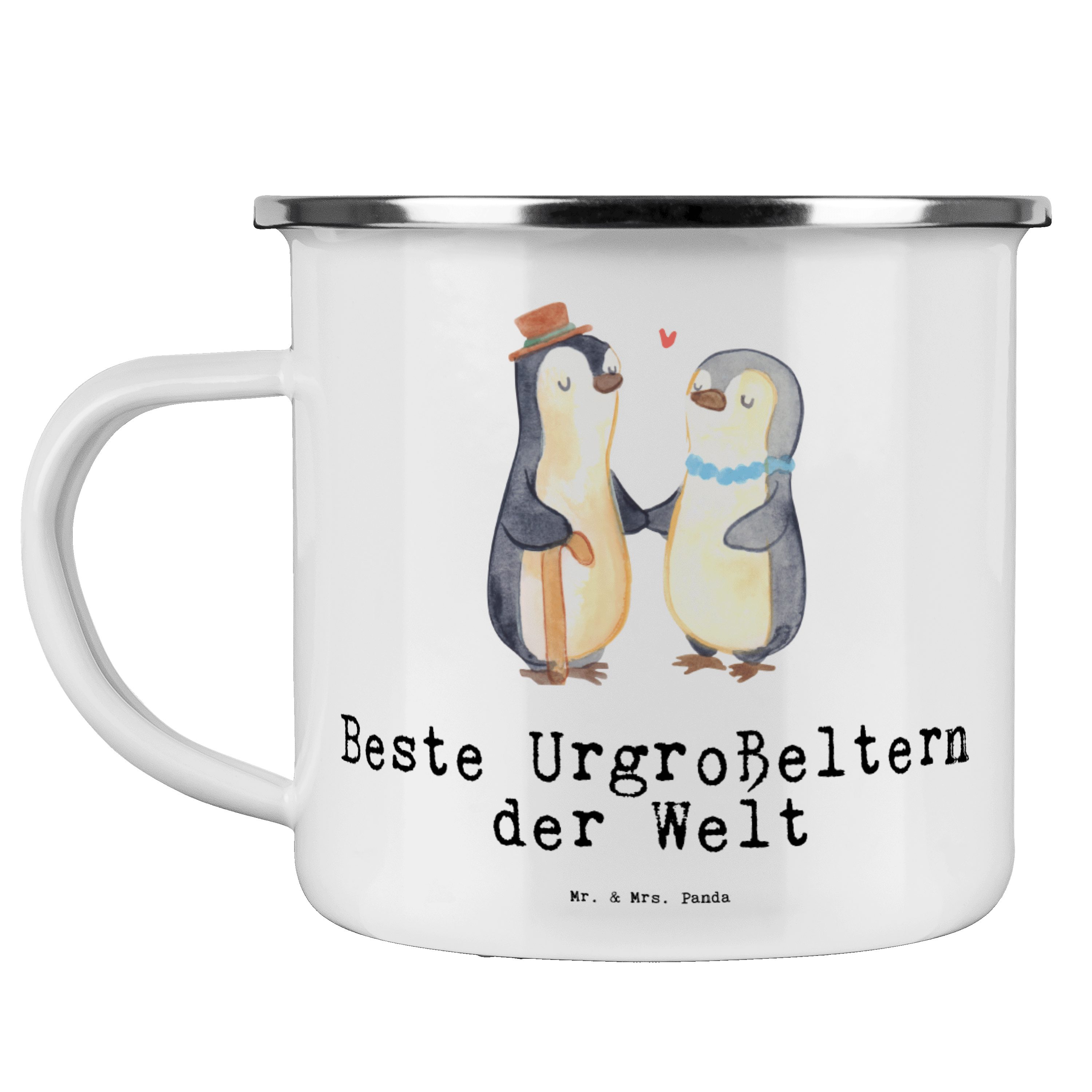 Mr. & Mrs. Panda Becher Pinguin Beste Urgroßeltern der Welt - Weiß - Geschenk, Metalltasse, K, Emaille